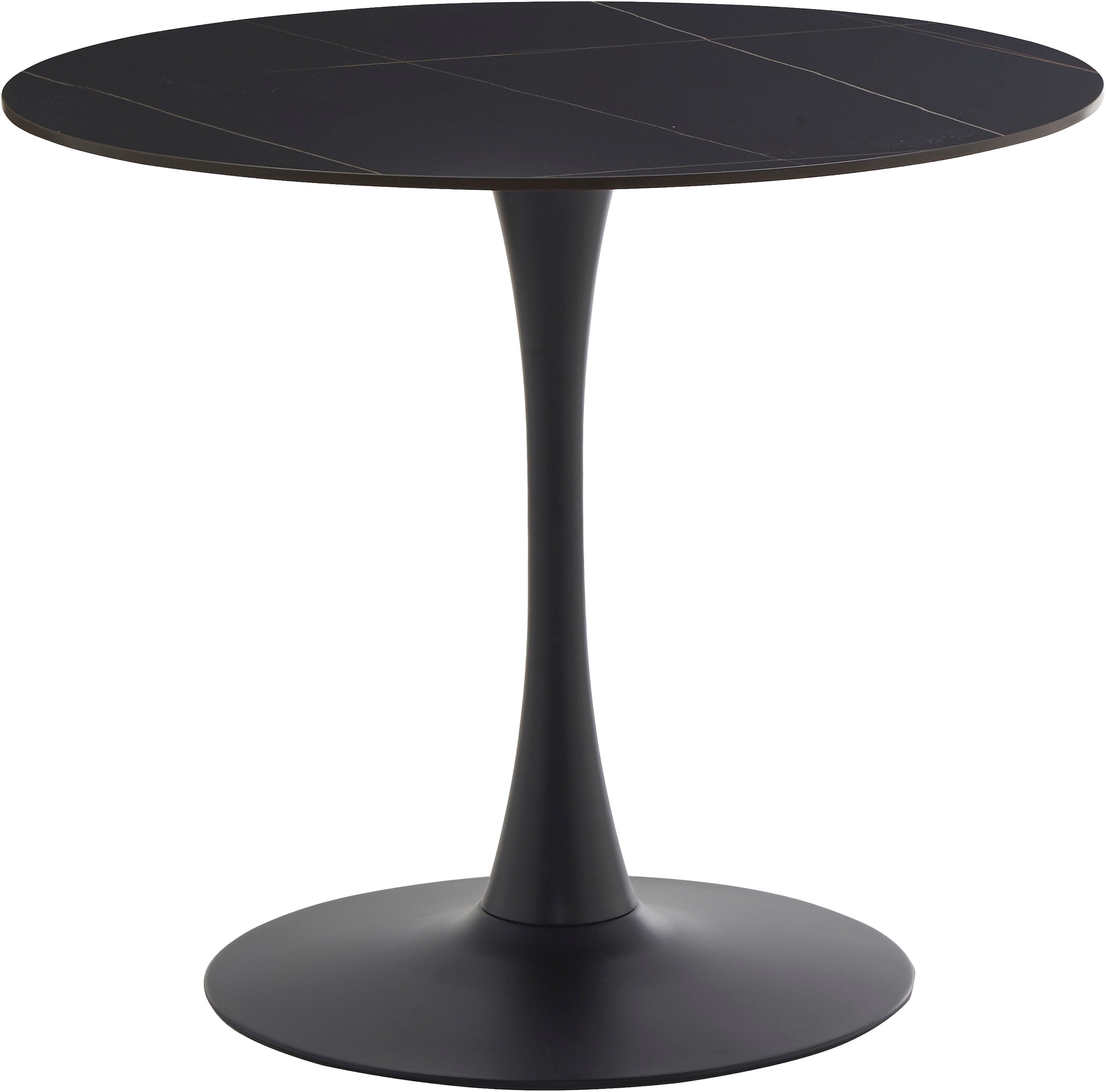 GOODproduct Ensemble de salle à manger »Freya, Set, 4-tlg.« Ensemble, 4 tlg. Table à manger ronde 90 cm en pierre frittée, cuivre noir avec 3 chaises en velours