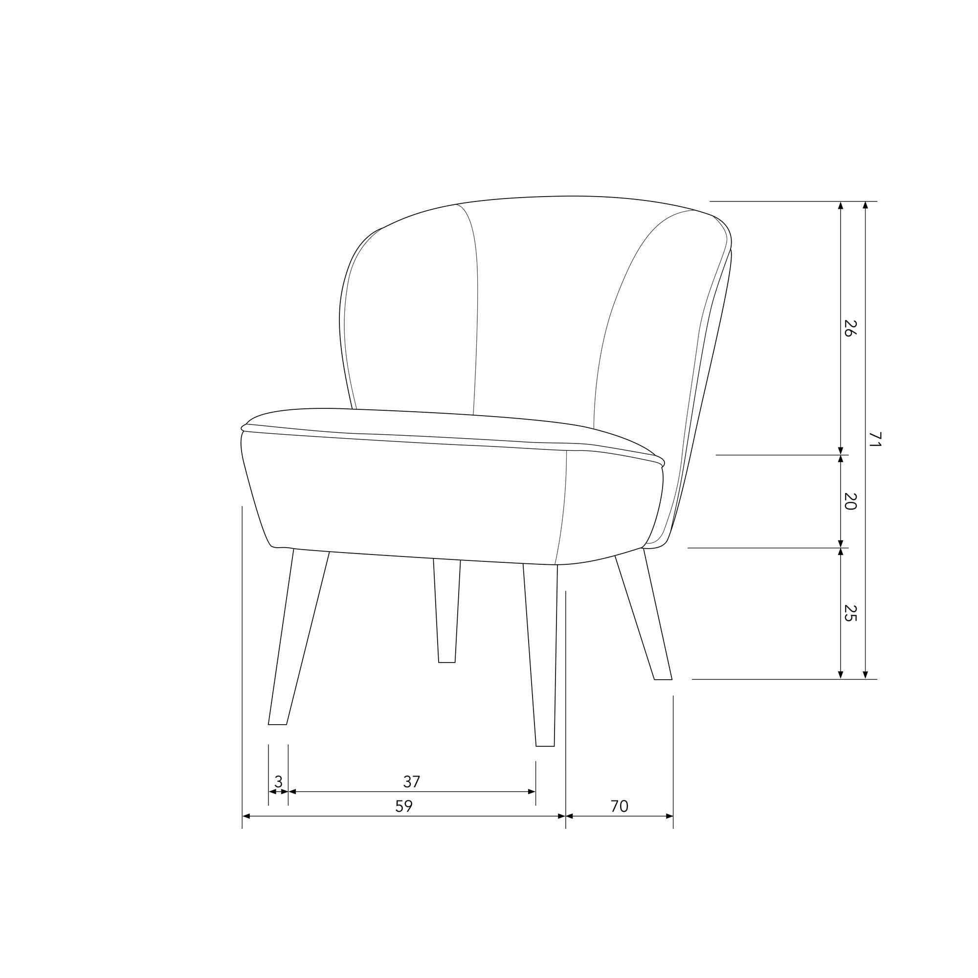WOOOD Sessel »Sara Bezug mit Birkenholzbeinen, mittlere Sitzhöhe, H71 x B59 x T70 cm« Melange bezug ,Tragkraft 90 kg, Hohe Verschleissfestigkeit