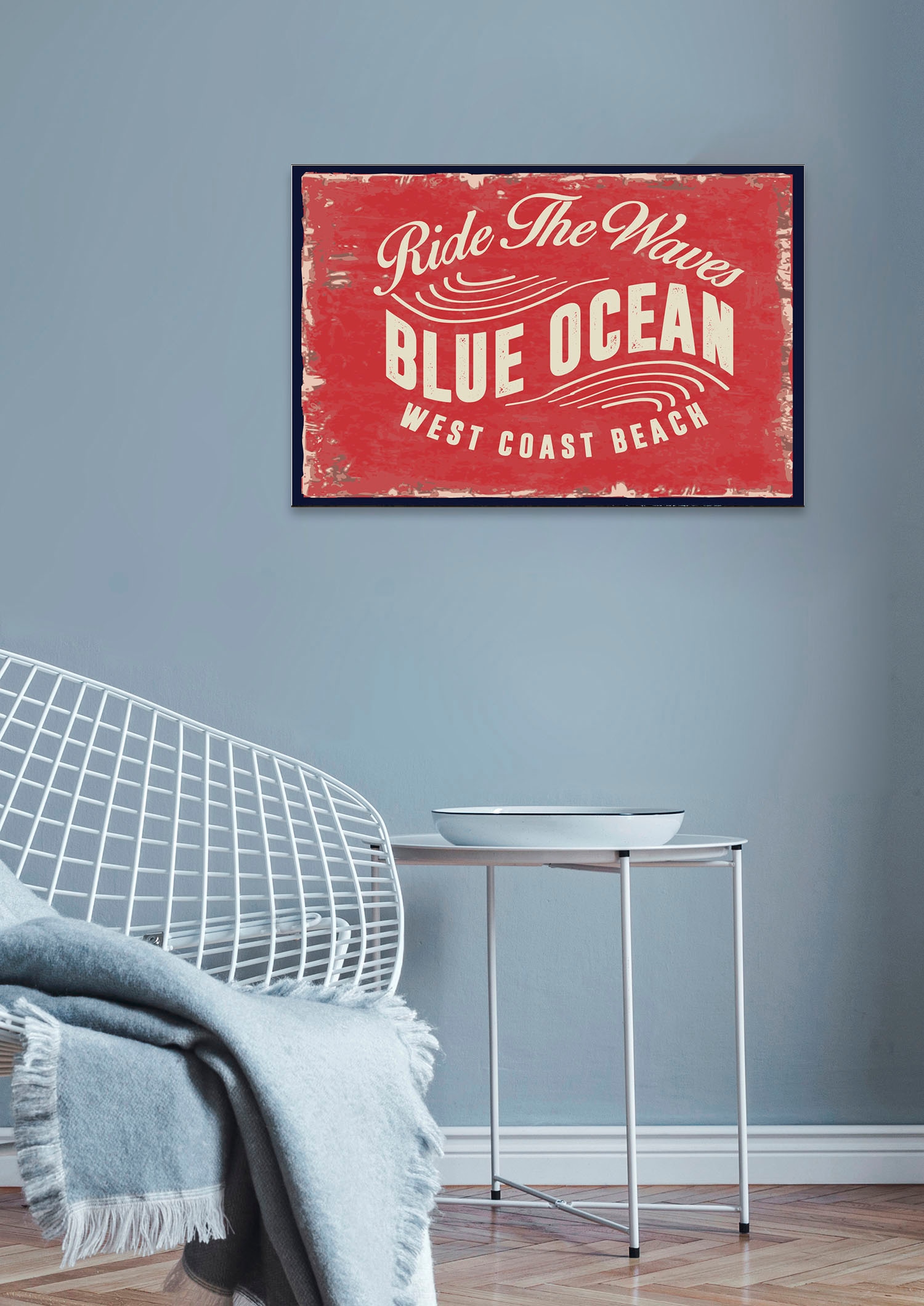 Image of queence Metallbild "Blue Ocean" Schriftzug Schriftzüge 1 Stk. tlg. Stahlschilder
