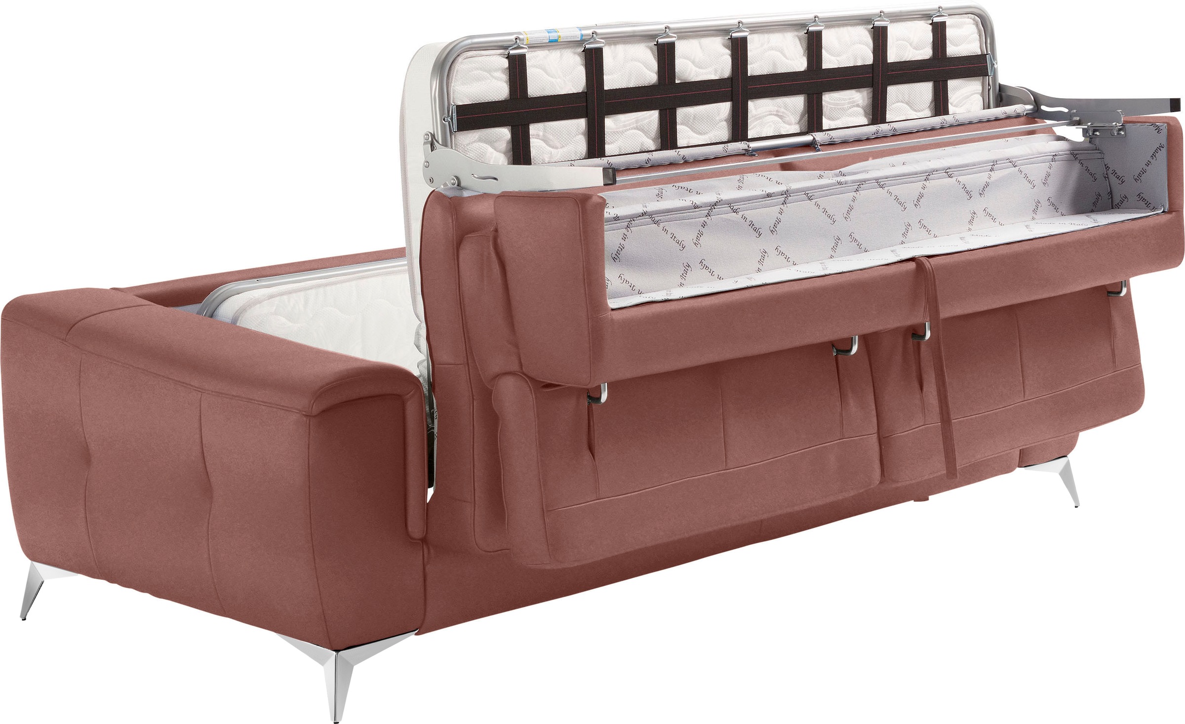 Egoitaliano Schlafsofa »Francine Designsofa, Loungesofa mit Dauerschlaffunktion, Breite 233 cm«, mit Bettfunktion, Luxus-Microfaser BLUSH, cedar wood, Fussfarbe chrom