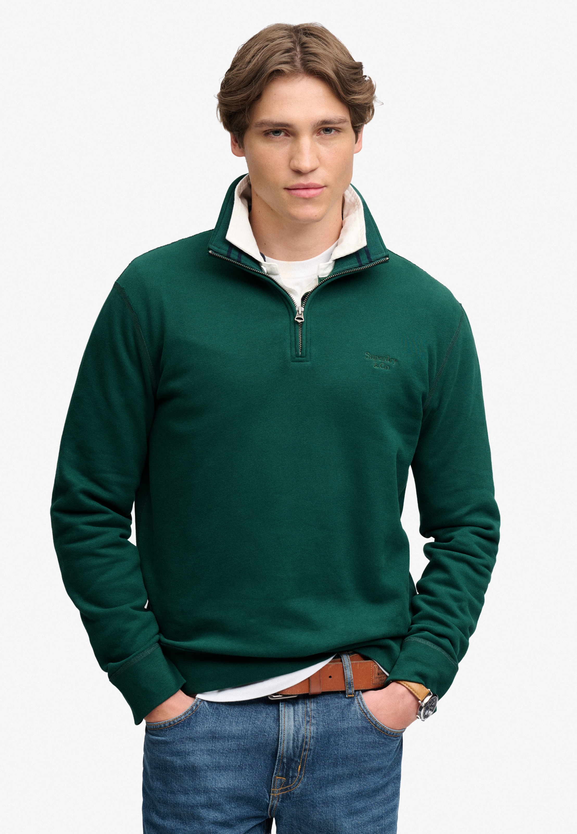 Superdry Sweat-shirt »ESSENTIAL SERIF LOGO HALF ZIP«, mélange de coton
