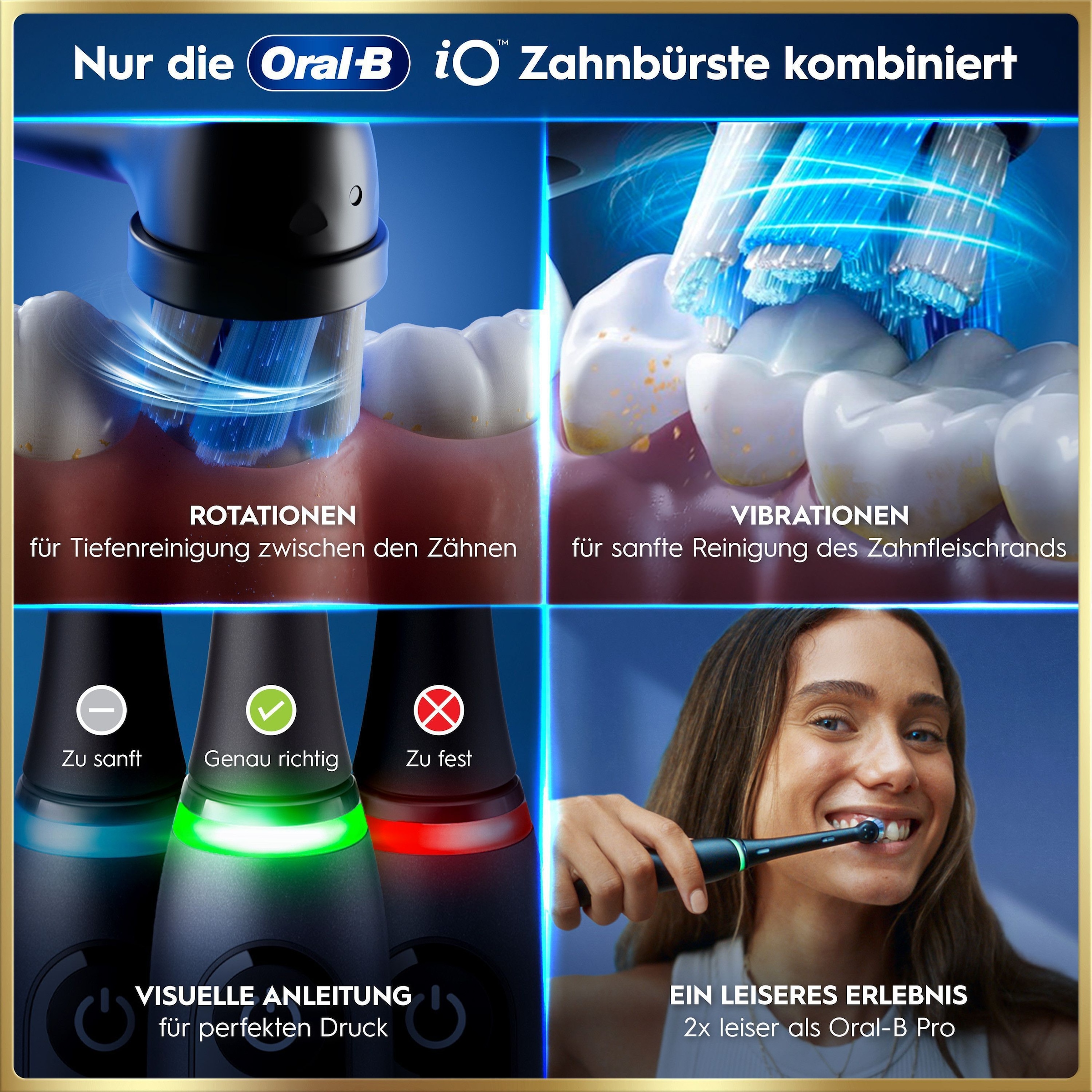 Oral-B Brosse à dents électrique »iO 9 Duopack« 3 cuis Aufsteckbürsten avec technologie magnétique, 7 modes de nettoyage, écran couleur et étui de voyage avec charge
