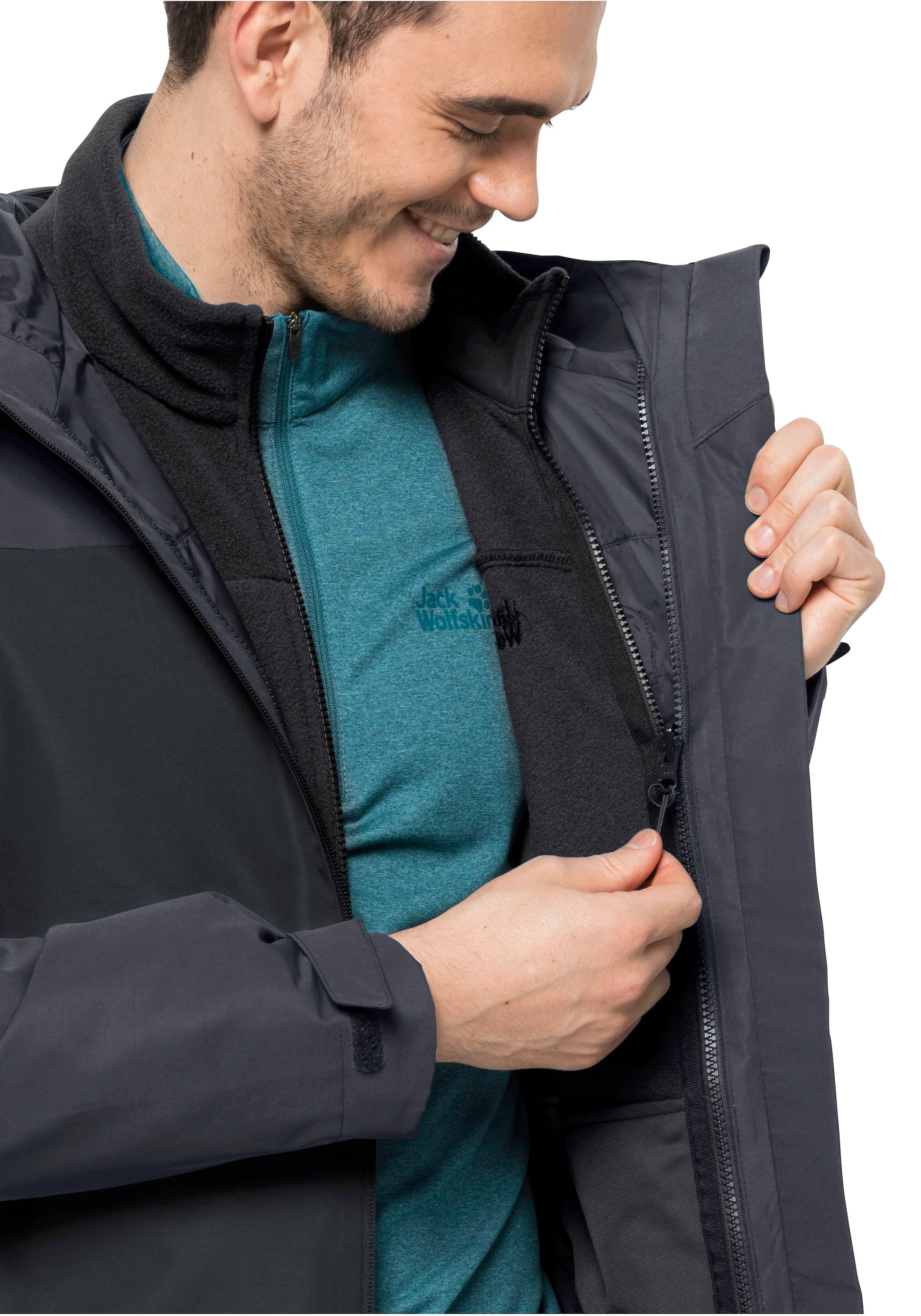 Jack Wolfskin 3-in-1-Funktionsjacke »TAUBENBERG 3IN1 JKT M«, mit Kapuze, mit wasserabweisenden Reissverschlüssen, Wasserdicht, Atmungsaktiv