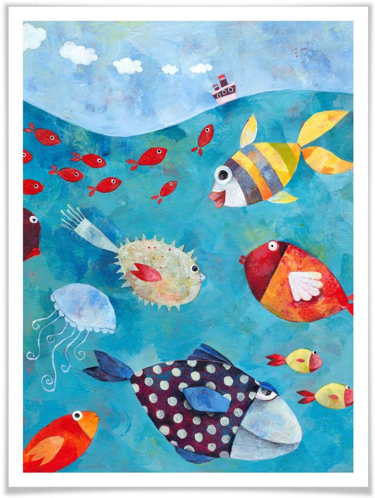 Wall-Art Poster »Märchen Wandbilder Fische im Meer«, Fisch & Meeresfrüchte, (1 St.), Poster ohne Bilderrahmen