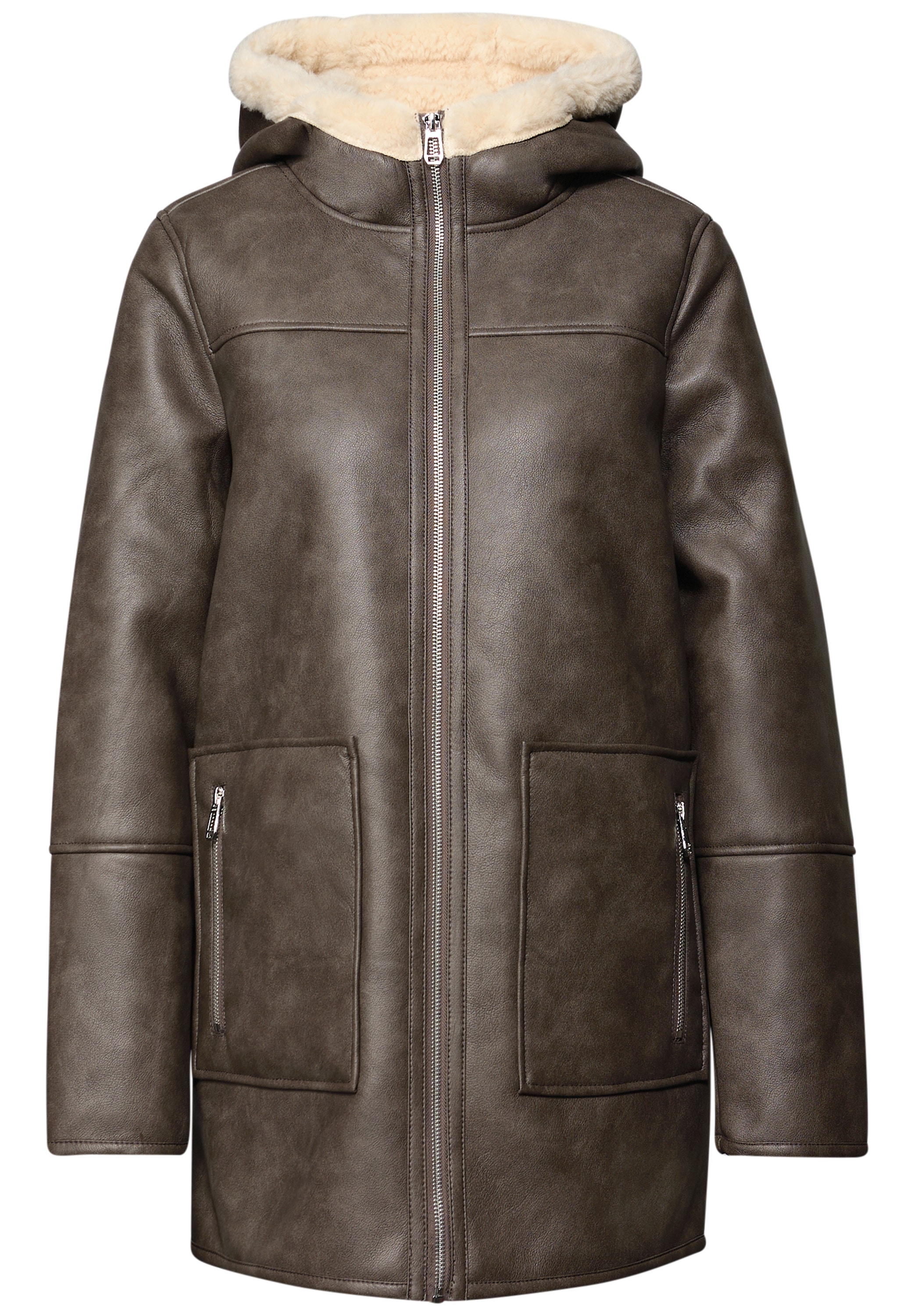 STREET ONE Veste en imitation cuir mit Kapuze im Leder-Look und mit Fake Fur Details