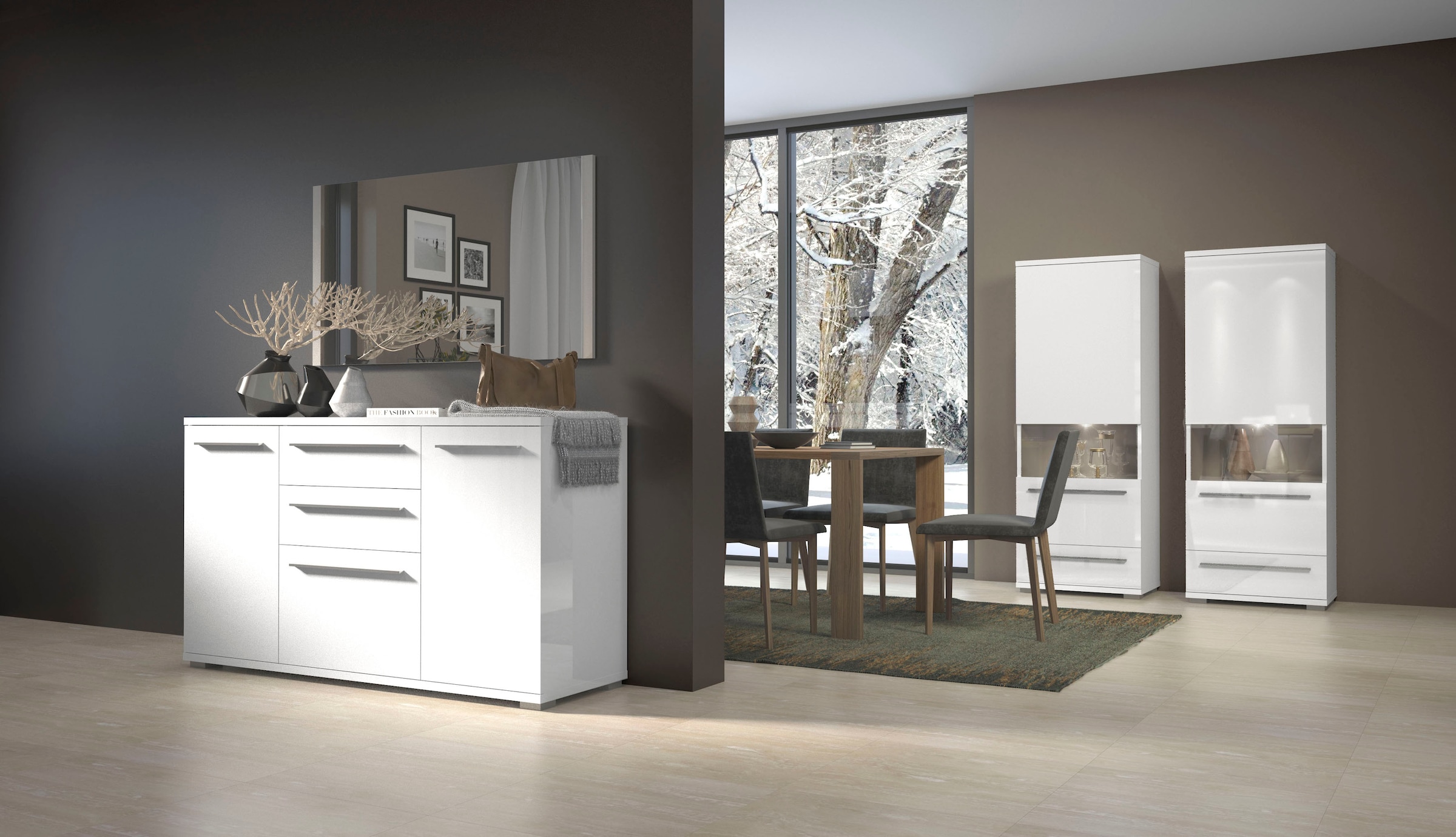 Places of Style Highboard »Piano Vitrine«, (H/B/T): 123/69/40,2cm), UV lackiert, Soft-Close Funktion