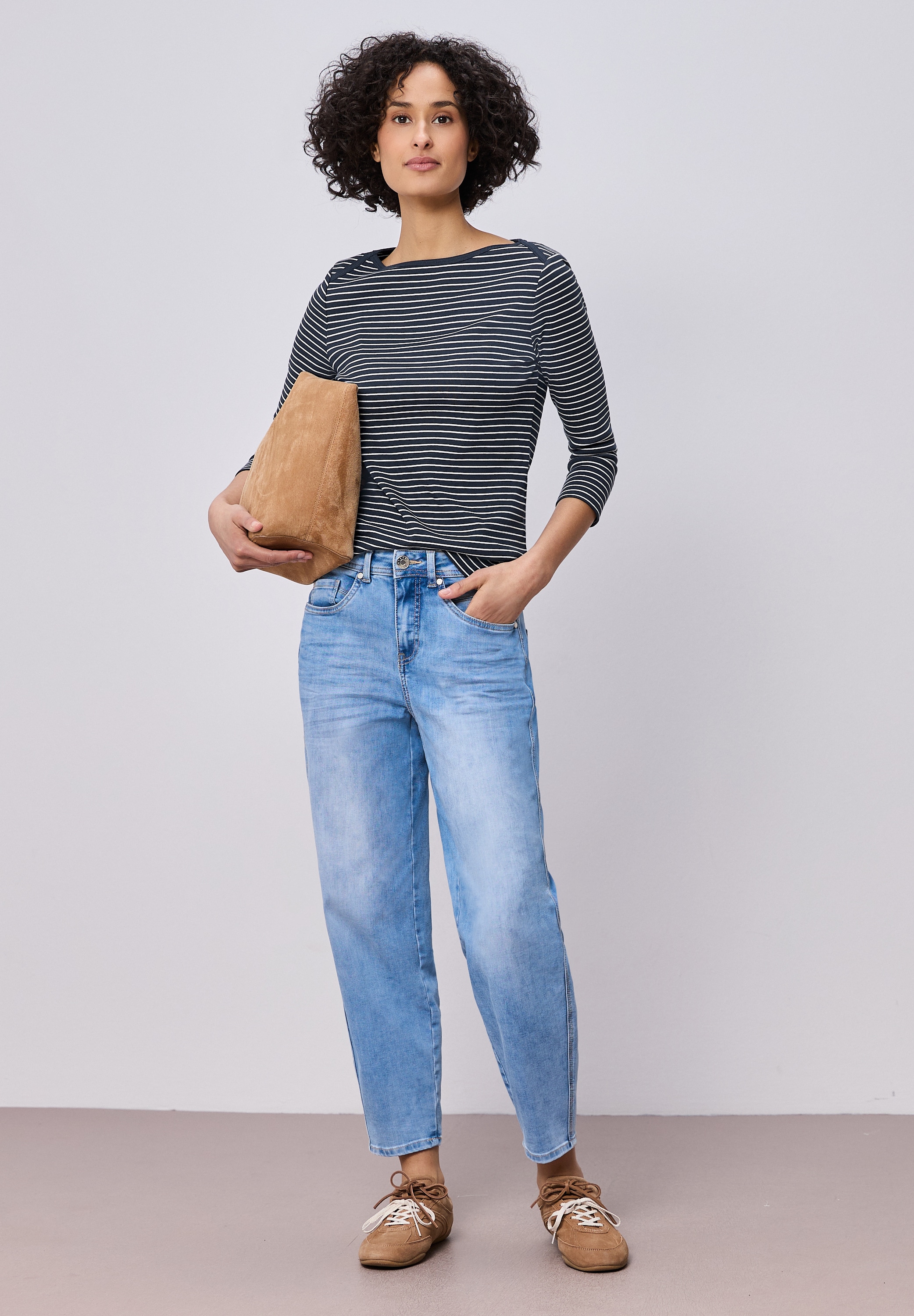 STREET ONE T-shirt à manches 3/4 mit Streifen und in Ripp-Qualität