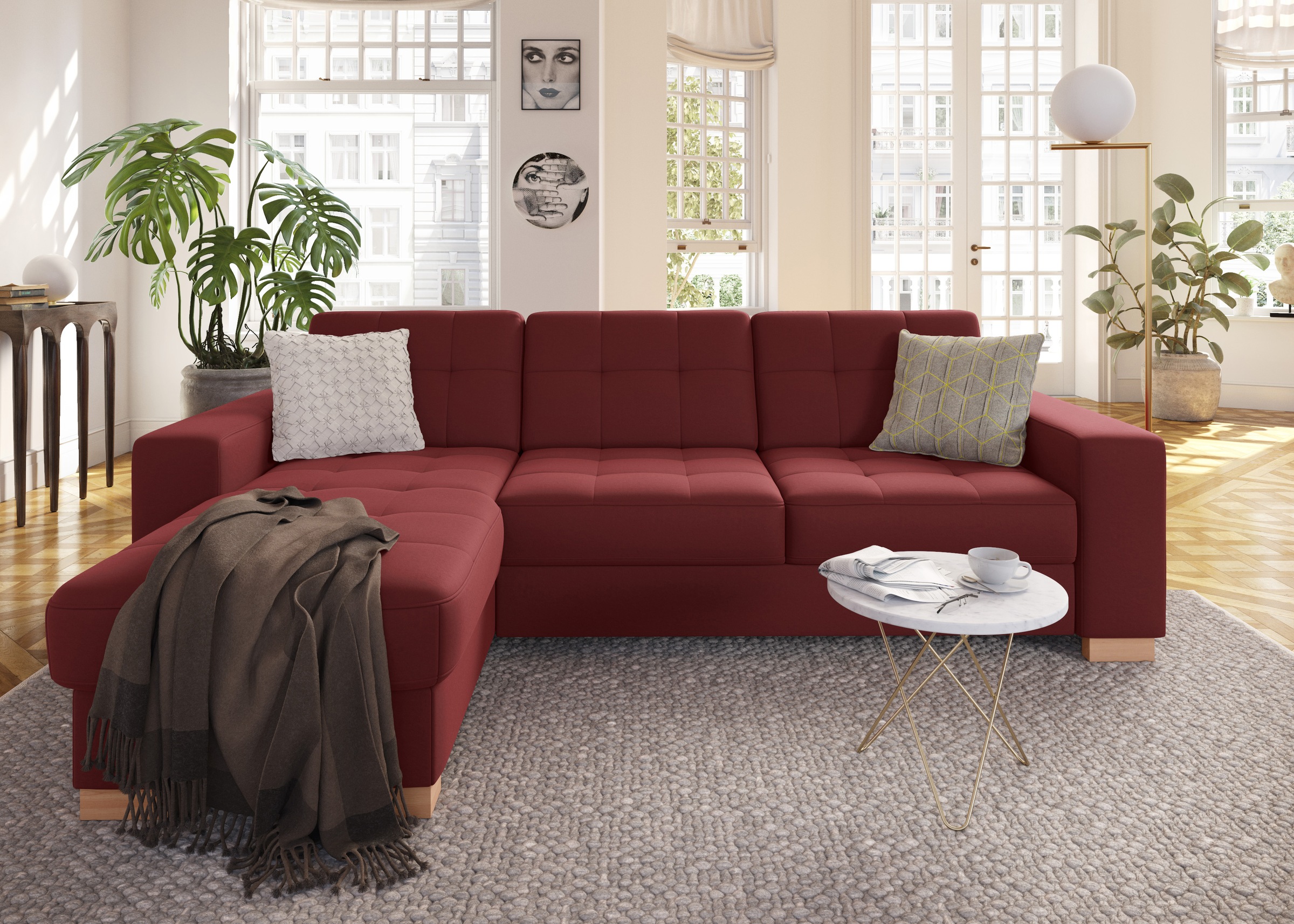sit&more Canapé d'angle »Quincy L-Form« au choix avec fonction lit et coffre de lit