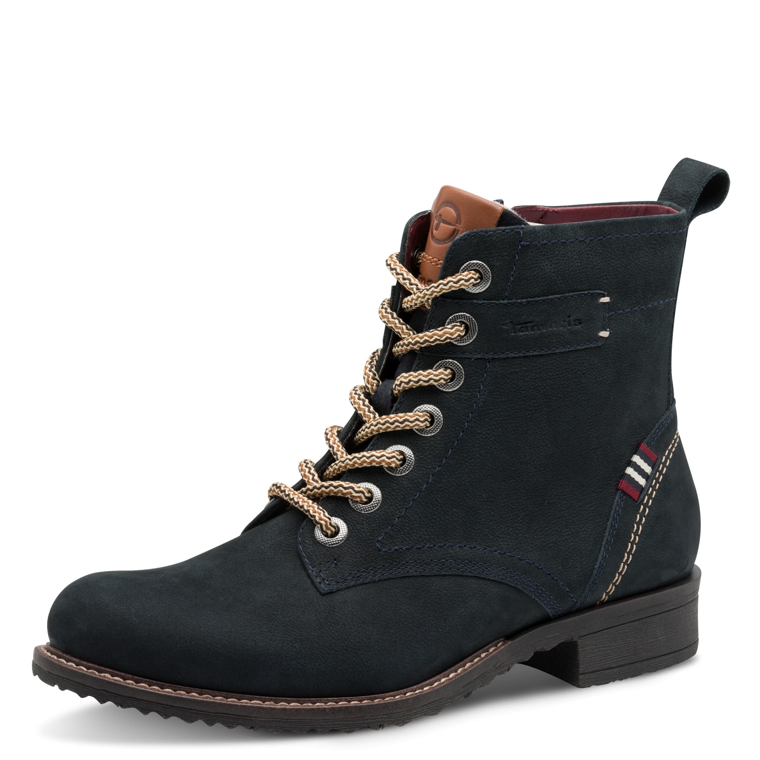 Image of Tamaris Schnürboots, Blockabsatz, Schnürstiefelette, Kontrastnaht an der Ferse und Rahmen