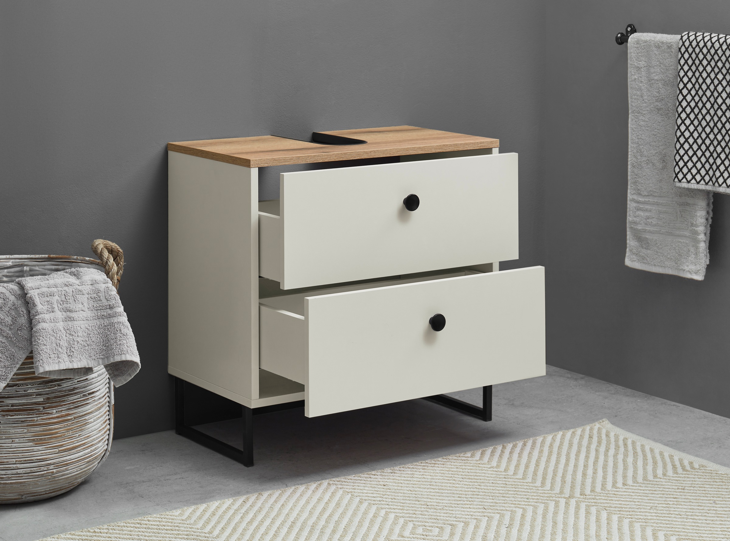 BASIC by Balculina Armoire sous lavabo »Linea« 1 cuis tlg. Largeur 60cm, pieds profilés en U, extension sous plan