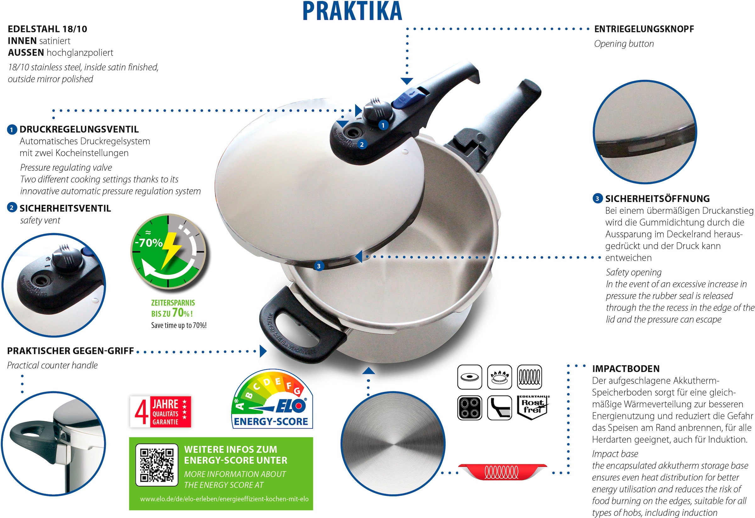 Elo Schnellkochtopf »Praktika Plus« 1 Stk. tlg. Edelstahl 18/8