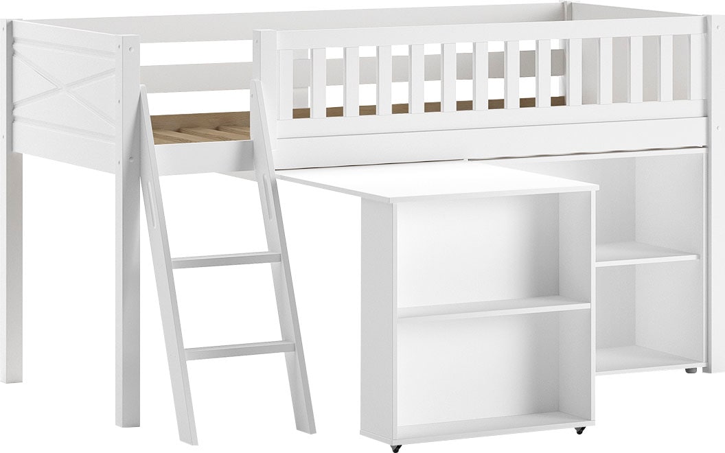 Vipack Spielbett Made in Europe,  mit viel Funktion auf kleinem Raum, LF 90x200 cm, Kiefer weiss lackiert