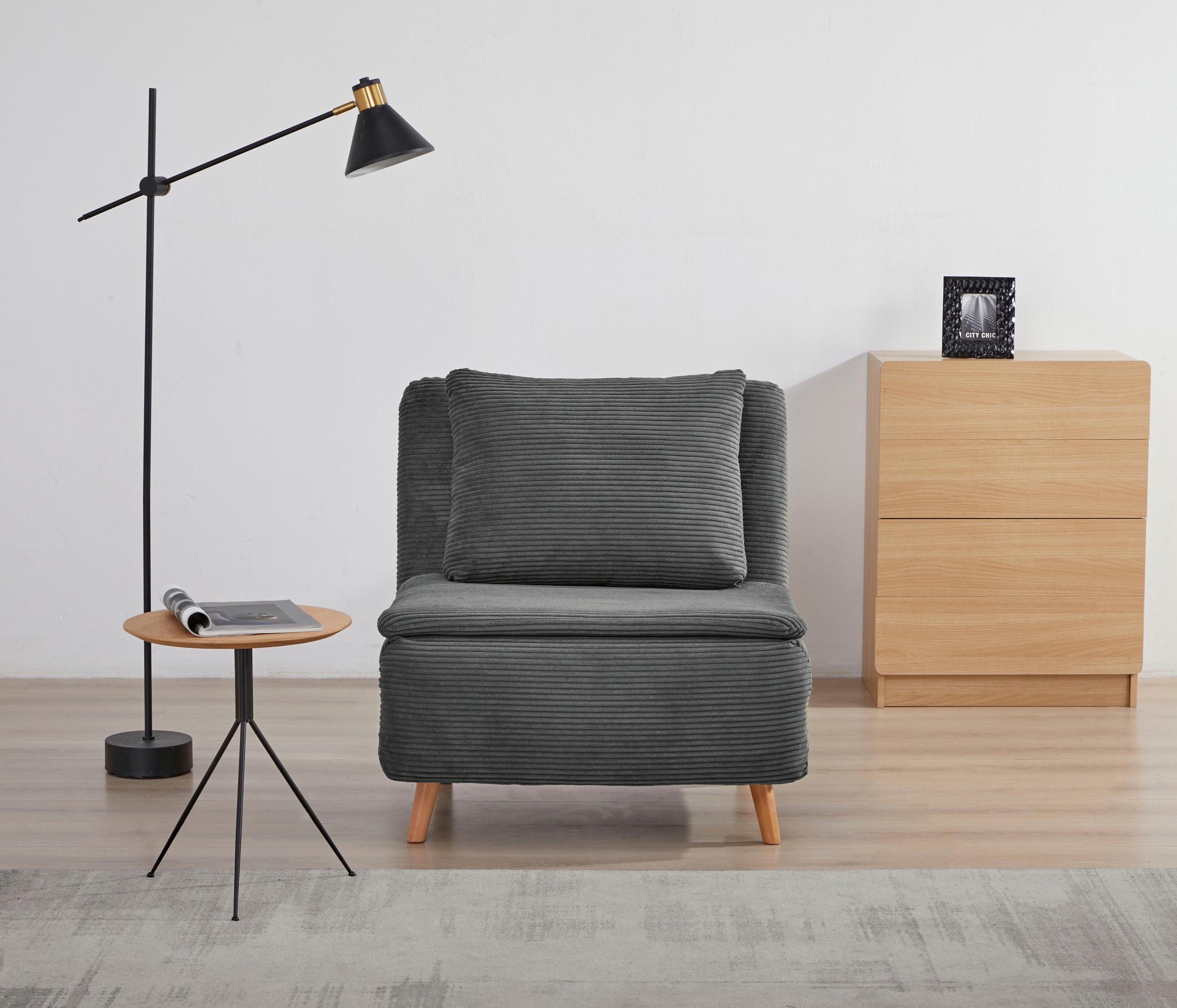 Image of GOODproduct Sessel "AINSLEY - OTTO. Verlässliche Qualität." wandelbar zum Gästebett, Schlafliege, Webstoff u. Cord-Bezug