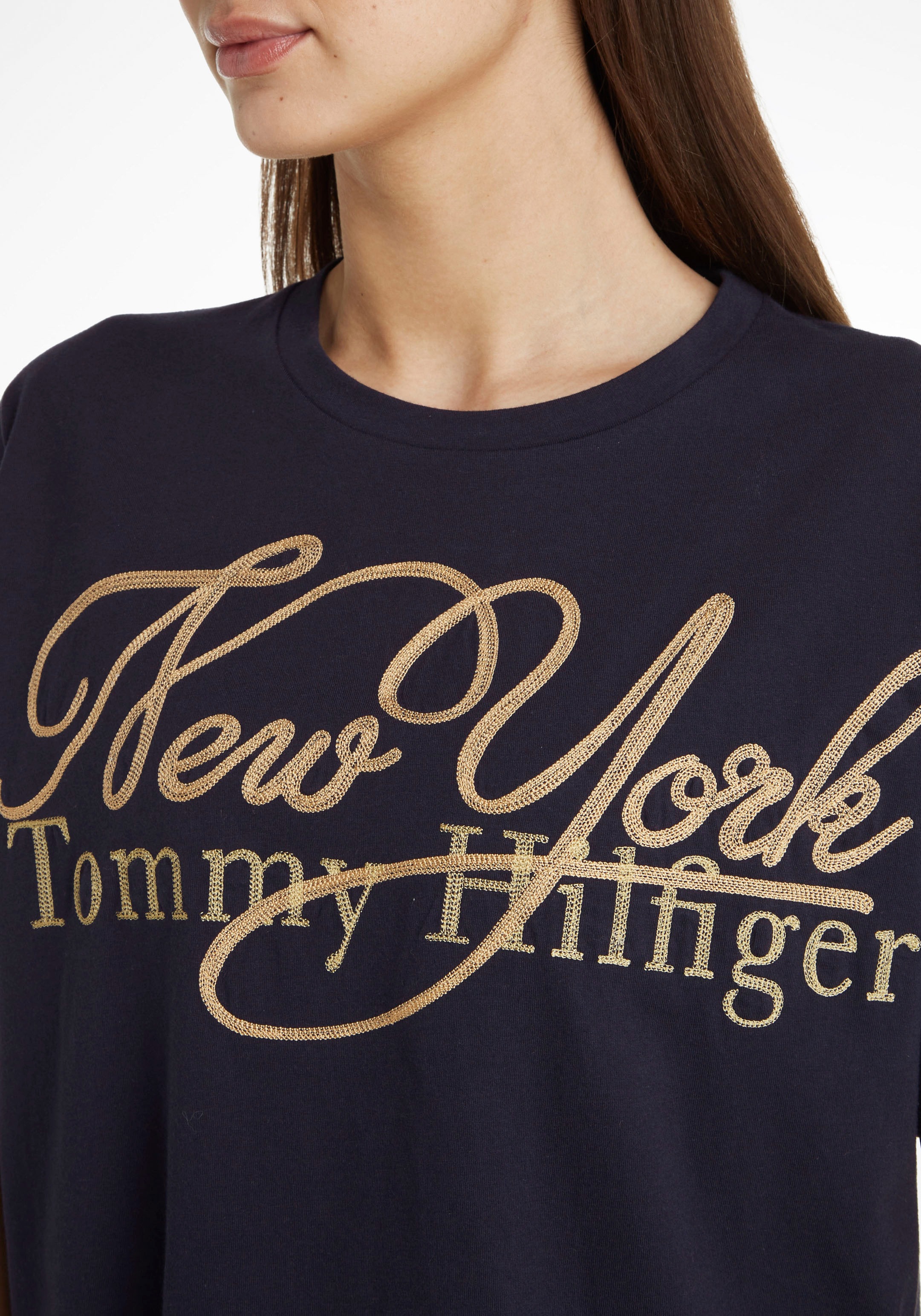 Tommy Hilfiger T-Shirt Tommy C-NK SS«, mit Markenlabel confortablement METALLIC metalicfarbenen & »RLX Acheter Hilfiger Print NY