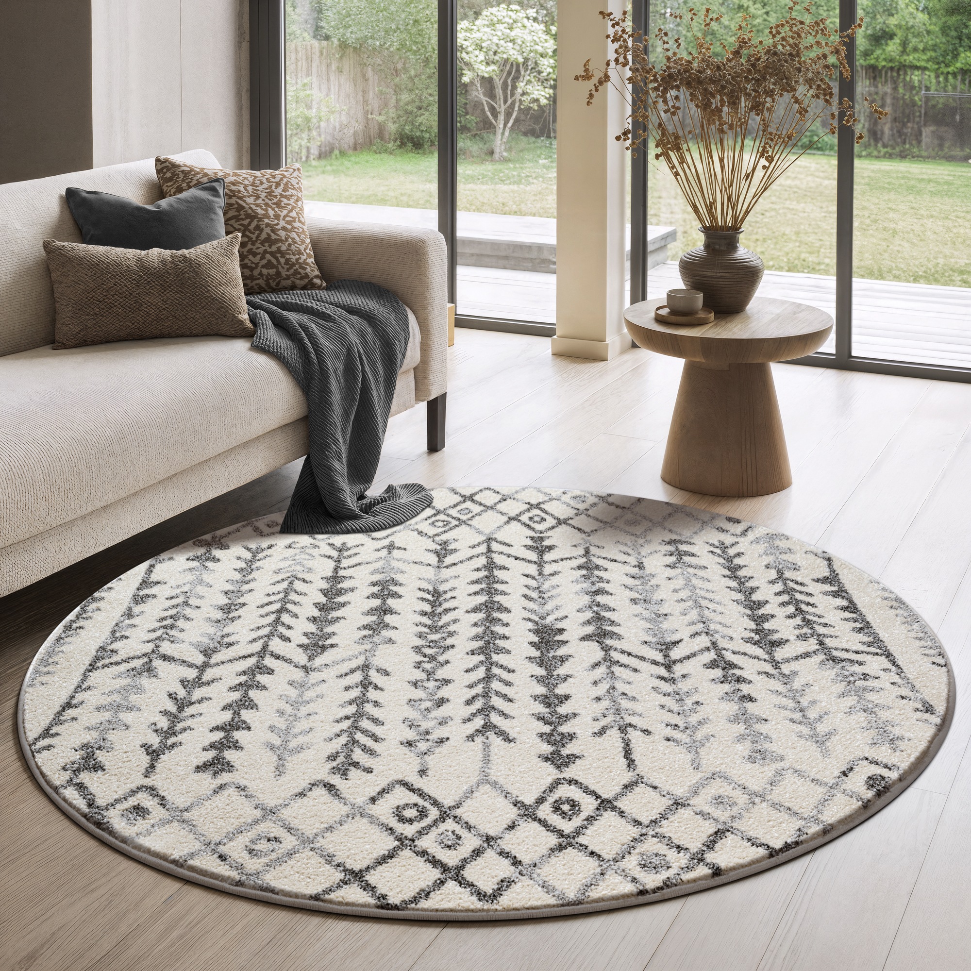 Sanat Teppich »Boho 8204  , auch als Läufer und in Rund« rund 10 mm Höhe Kurzflor, robust, Boho, Scandic, für Fussbodenheizung geeignet