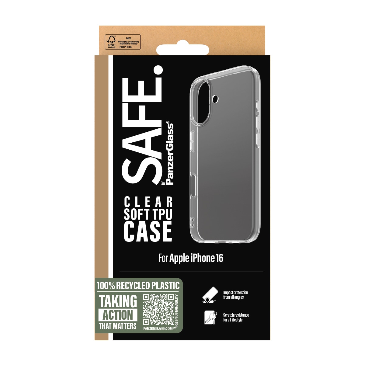 SAFE by PanzerGlass Handyhülle »Soft TPU Case für Apple iPhone 16«, Backcover, Schutzhülle, Handyschutzhülle, Case, Schutzcase, stossfest