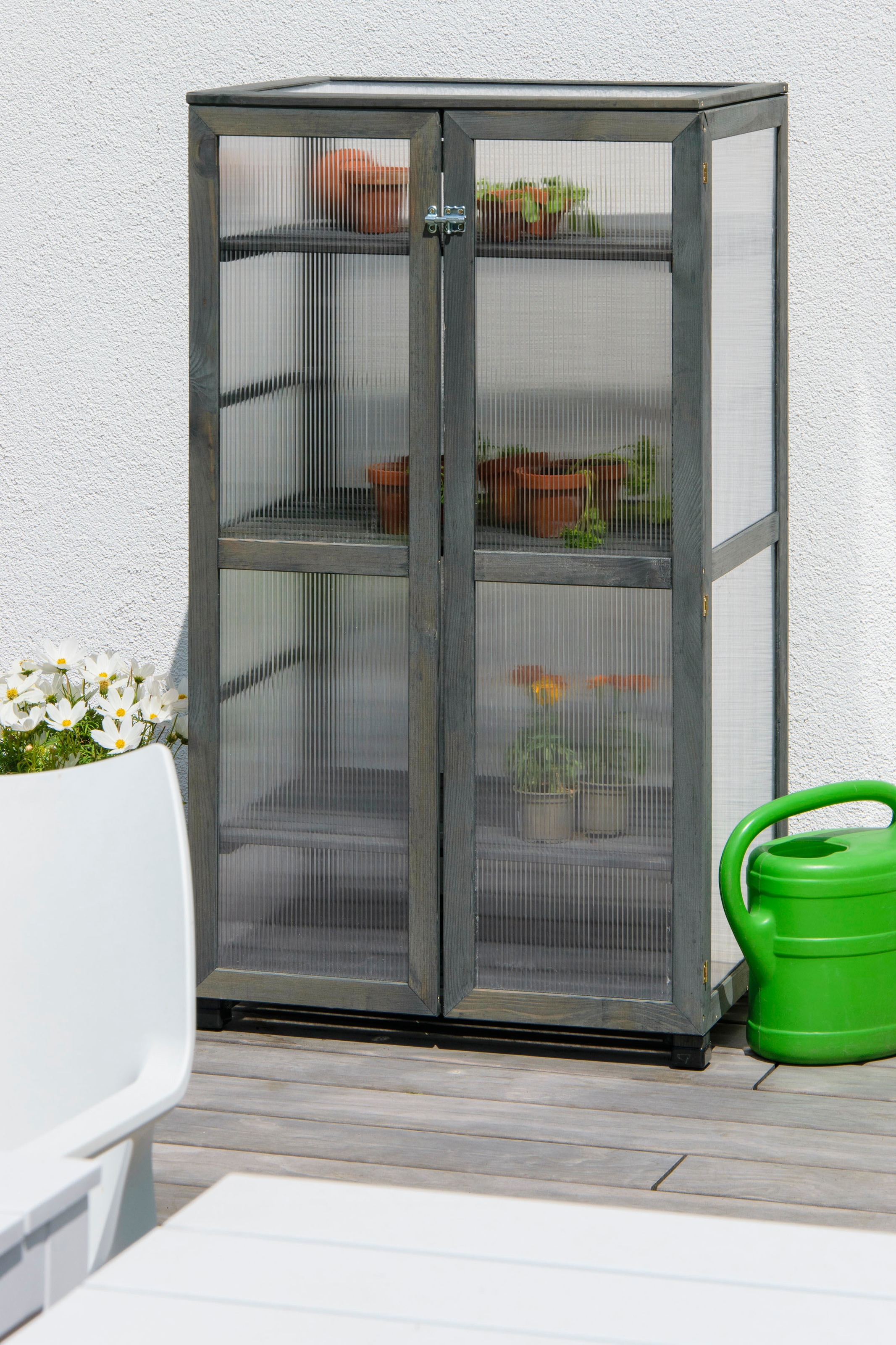 dobar Anzuchttopf »Dome«, grosser Anzuchtschrank aus FSC®-zertifiziertem Kiefernholz, Anthrazit