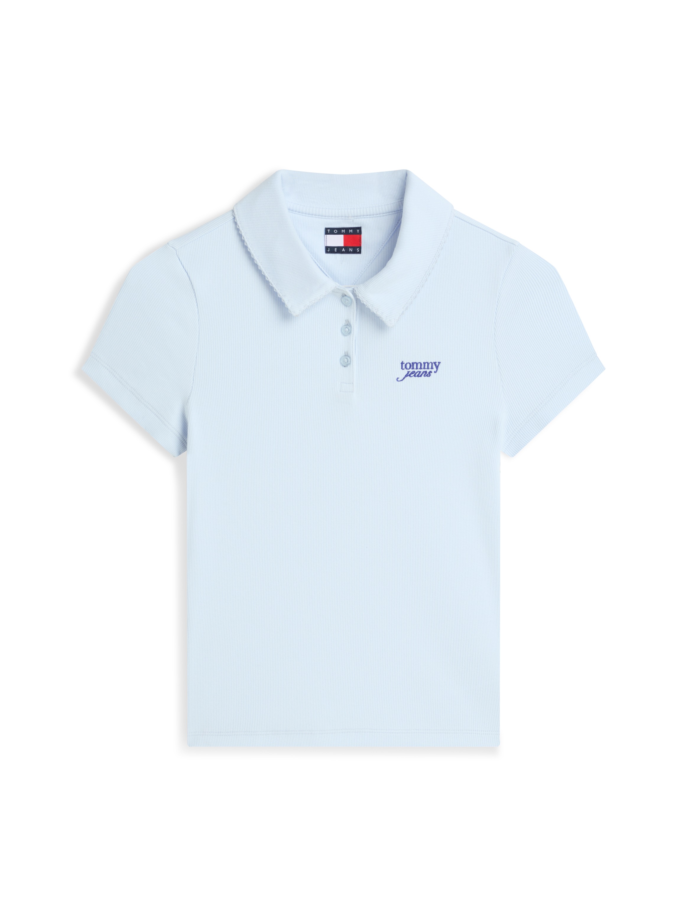Tommy Jeans Poloshirt »TJW SLIM RIB SCRIPT POLO« Baumwollmischung, slim fit, figurbetont, in gerippter Struktur