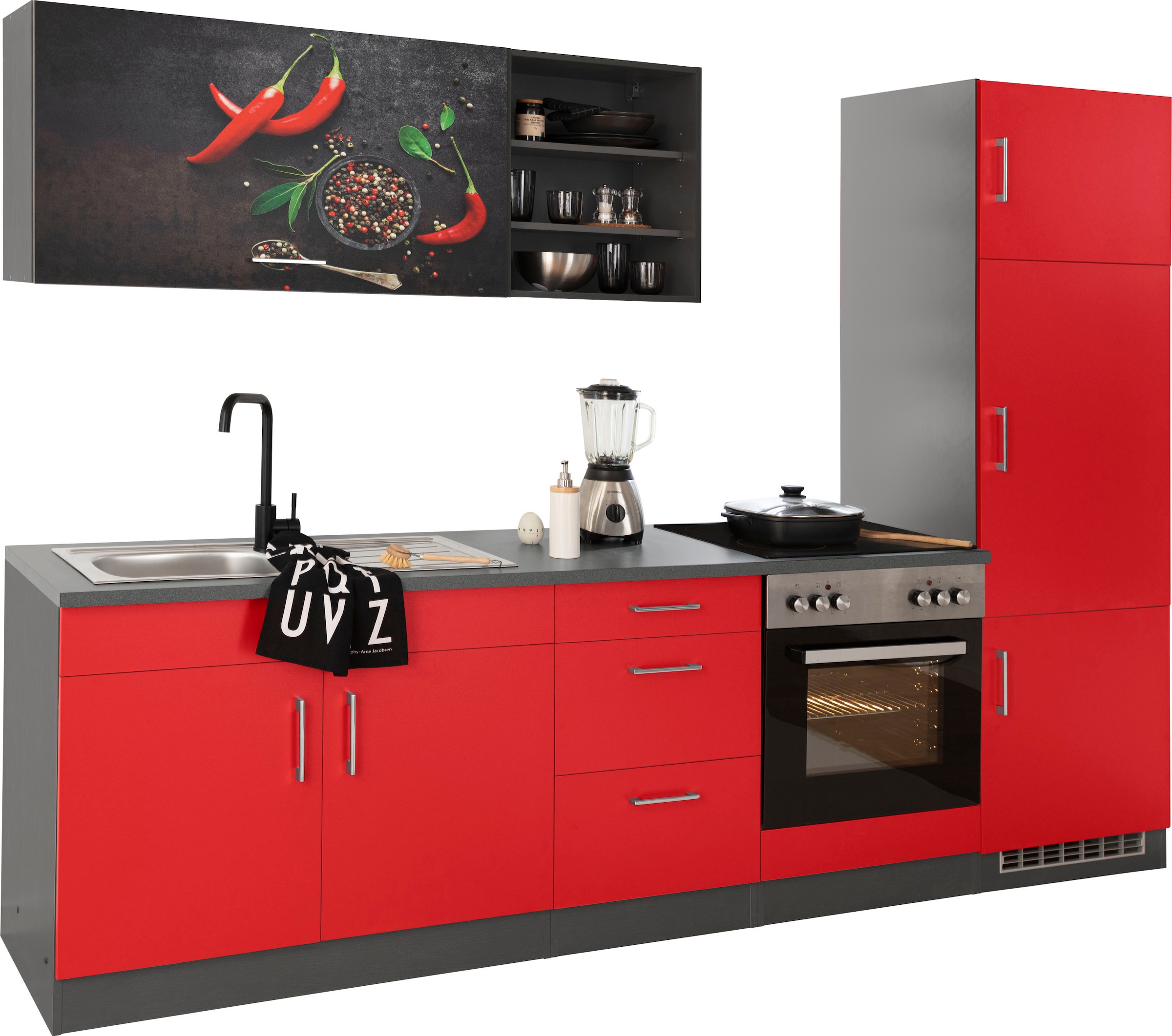 KOCHSTATION Kitchenette »KS-Paris – Küchen mit einzigartigen Fotomotiven auf den Fronten« Largeur 270 cm, au choix avec appareils électriques, avec imprimé motif