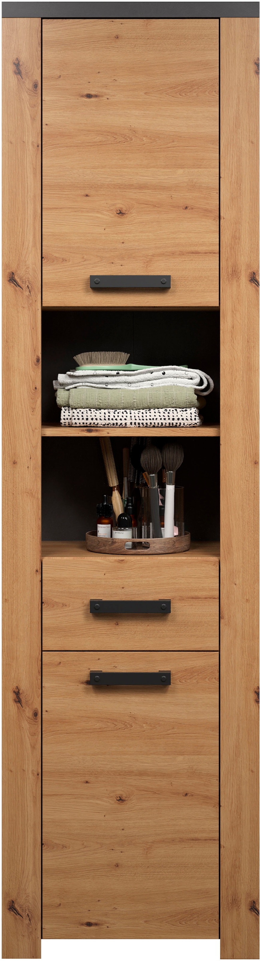 welltime Hochschrank »Ambres«, (1 St.), Badschrank in matter Echtholzoptik - Masse (B/T/H) 53/35/196 cm