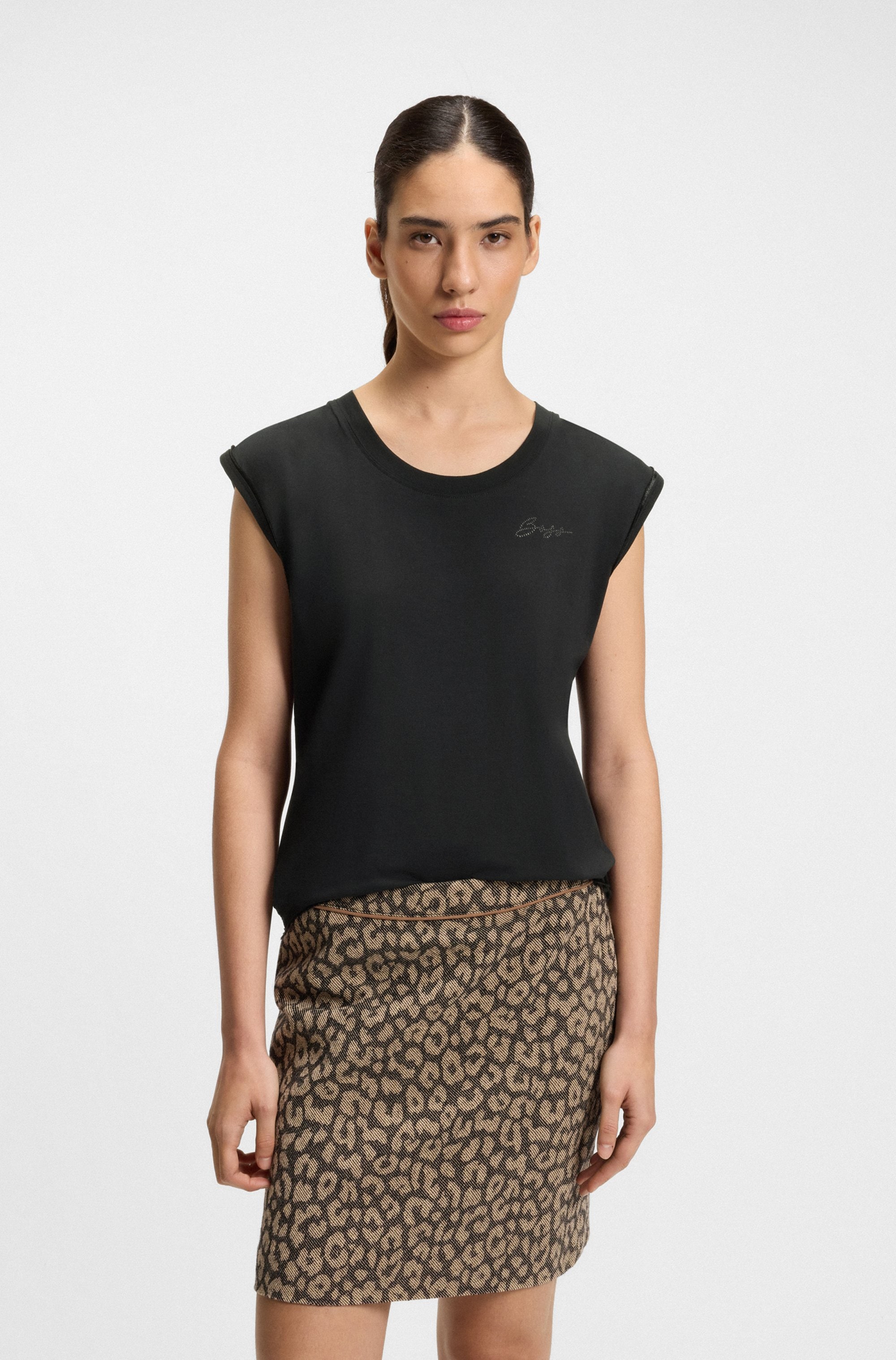 BOSS ORANGE Rundhalsshirt »Elai Premium Damenmode« im Relaxed Fit, ärmellos