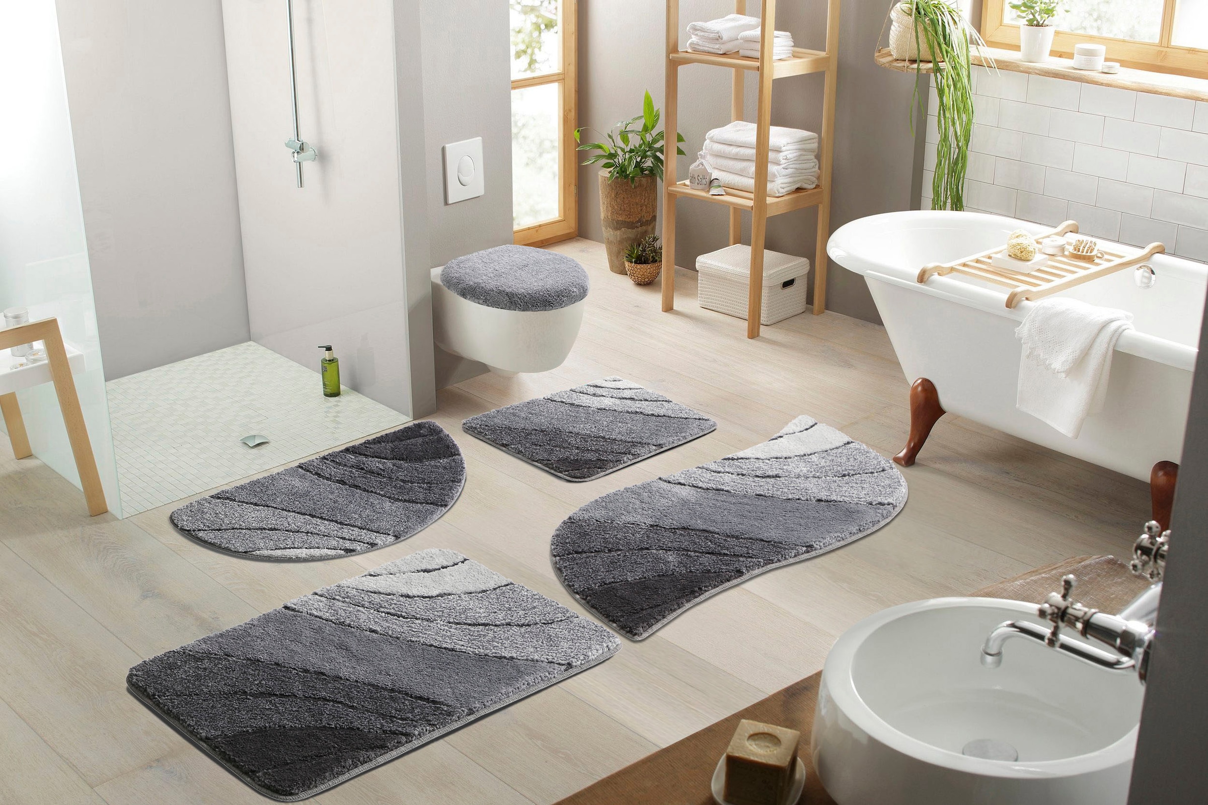 my home Badematte »Josie, Badvorleger, Badezimmer Teppich«, rutschhemmend beschichtet, fussbodenheizungsgeeignet-schnell trocknend-strapazierfähig, Badteppich, Badematten, rechteckig, rund & als 3-tlg. Set erhältlich