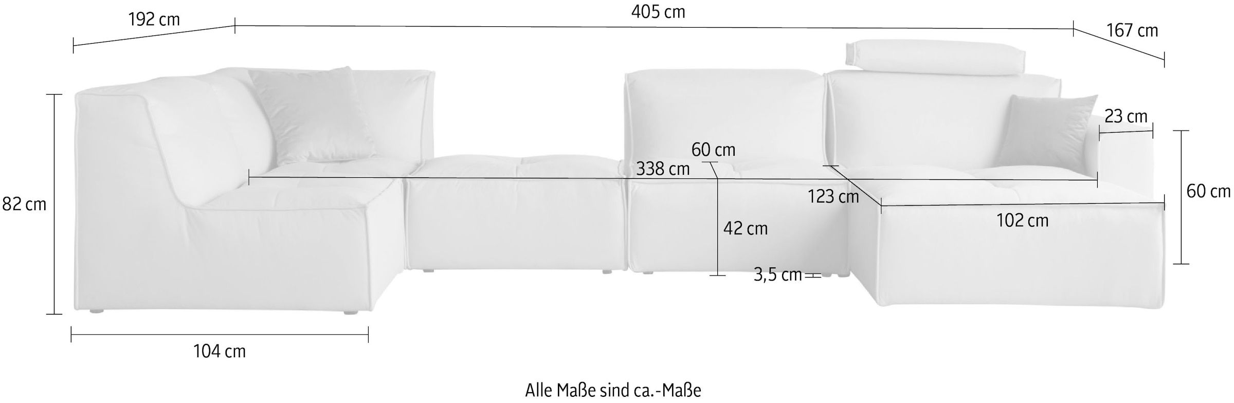 RAUM.ID Wohnlandschaft »Monolid U-Form«, (7 St.), Module einzeln für individuelle Zusammenstellung, Bezug in Teddy-Optik