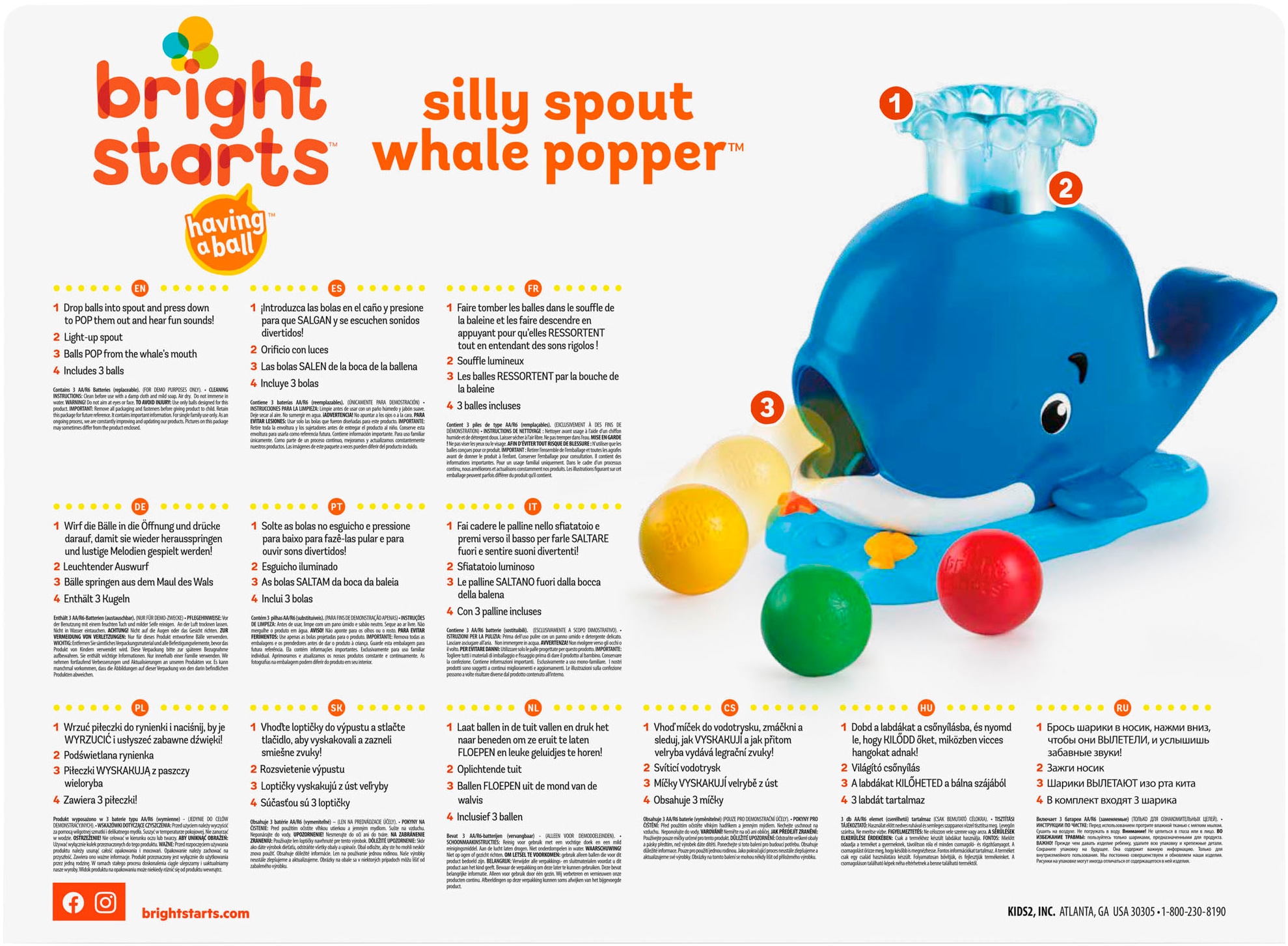 Bright Starts Jouets éducatifs »Silly Spout Whale Popper™« mit Licht und Sound