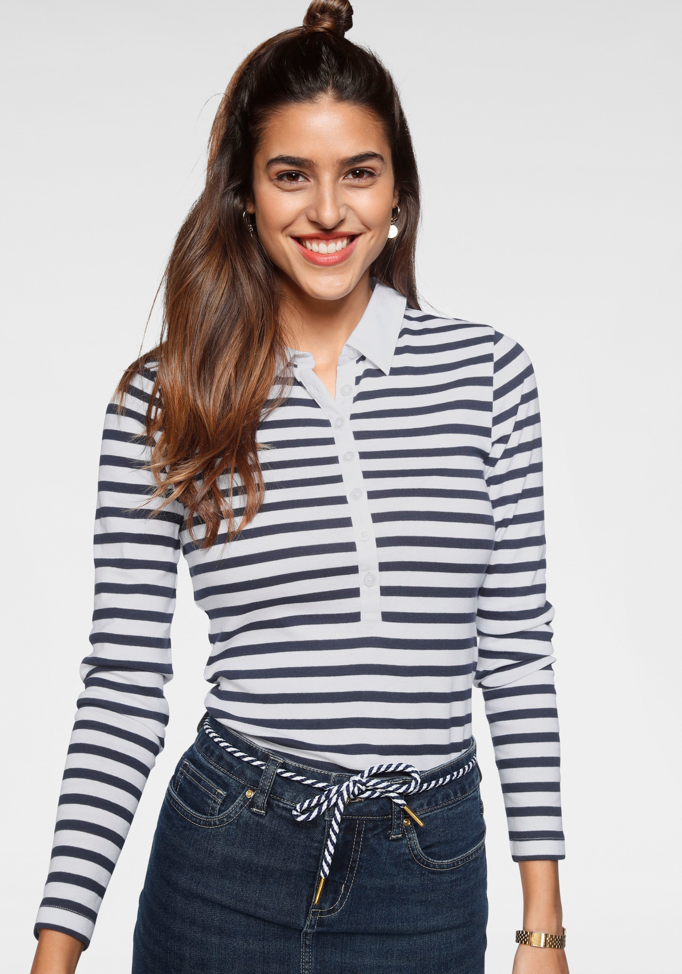 Image of TOM TAILOR Polo Team Langarm-Poloshirt, mit Kragen und Knopfleiste aus Webstoff in uni weiss bei Ackermann Versand Schweiz