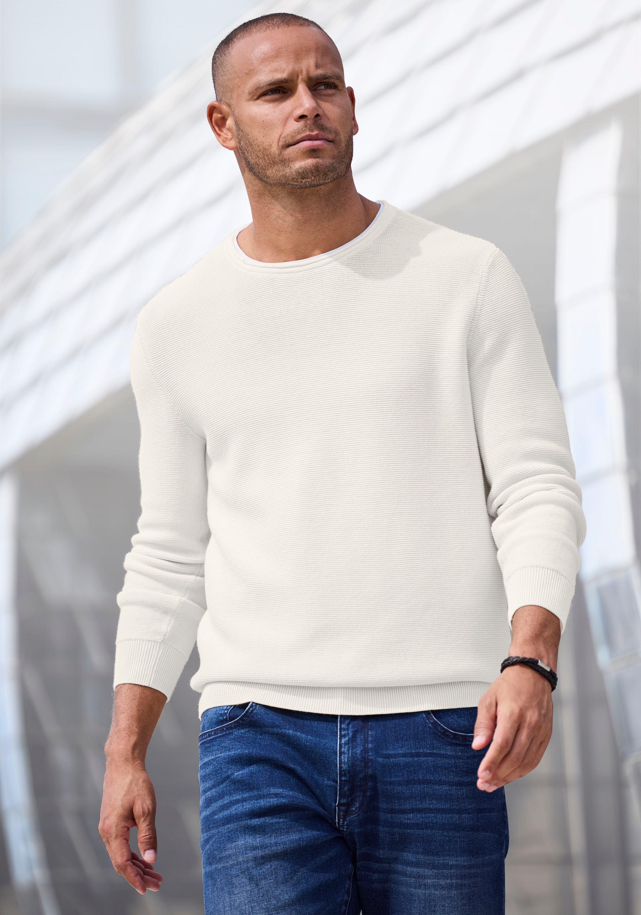 Image of AUTHENTIC LE JOGGER Strickpullover mit Double-Layer Optik, Pullover aus reiner Baumwolle