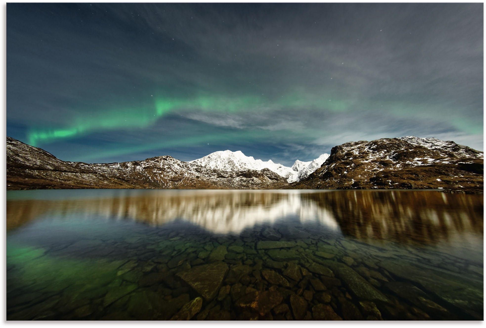 Image of Artland Wandbild »Polarlicht über einer Bergkette«, Gewässer, (1 St.), in vielen Grössen & Produktarten - Alubild / Outdoorbild für den Aussenbereich, Leinwandbild, Poster, Wandaufkleber / Wandtattoo auch für Badezimmer geeignet bei Ackermann Versand Schw