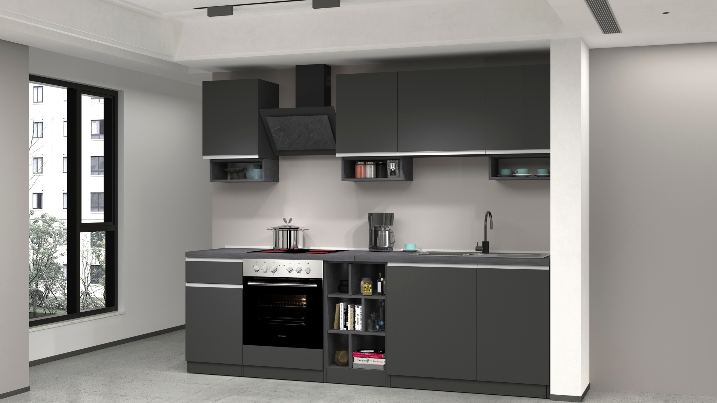 KOCHSTATION Kitchenette »KS-Sole« Breite 256 cm, mit Regalen und Fächern, ohne E-Geräte