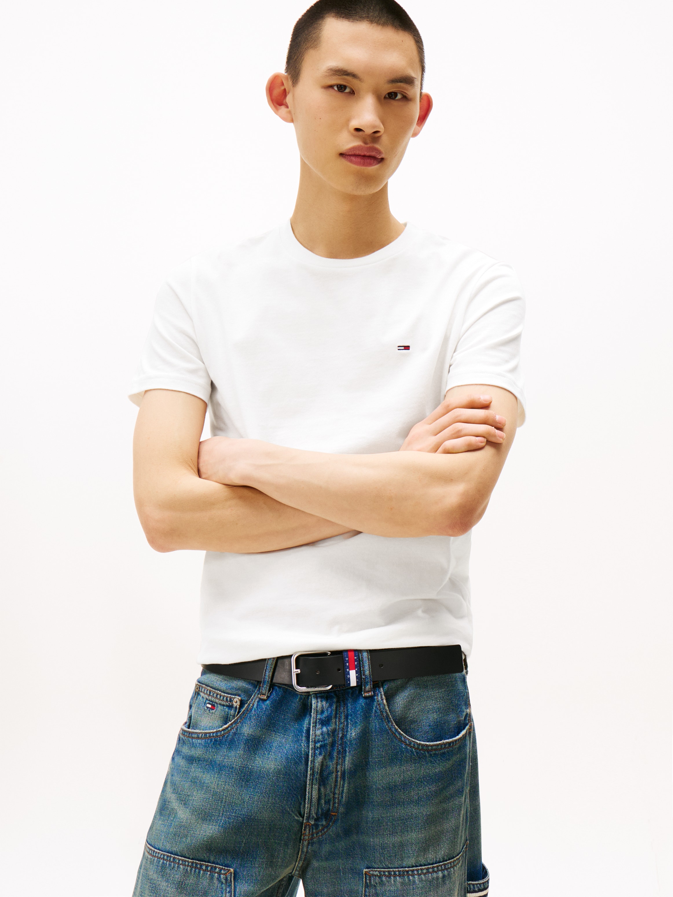 Tommy Jeans Shirt à col rond »TJM XSLIM 2PACK JERSEY TEE EXT« Paquet, pack de 2,  broderie logo, lot de 2