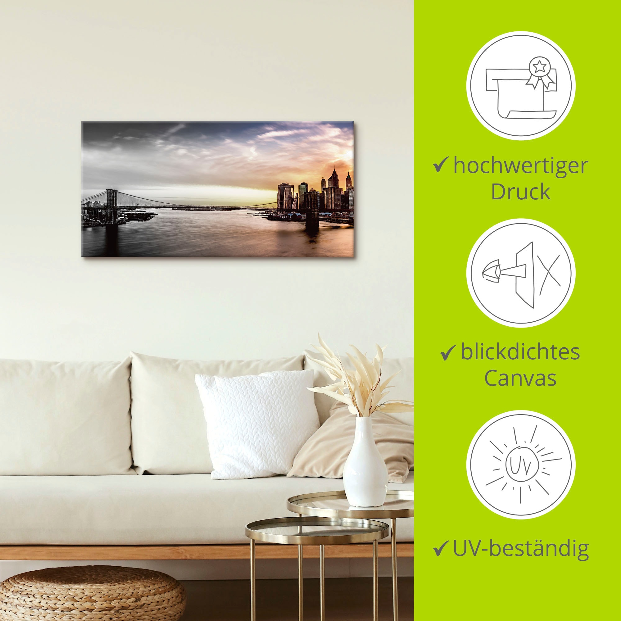 Artland Leinwandbild »Brooklyn Bridge Panorama« Amerika 1 Stk. tlg. auf Holzrahmen gespannt