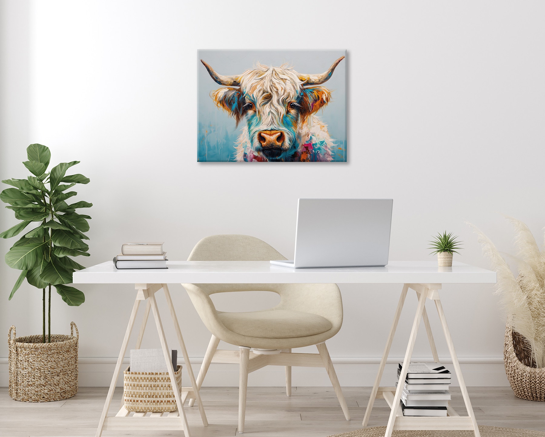 Bönninghoff Tableau sur toile »Wandbild BUNTES HOCHLANDRIND 46x61 cm – Leinwandbild Keilrahmen Deko« Bœuf des Highlands | Images de vaches | Vache 1 cuis tlg. tendu sur châssis