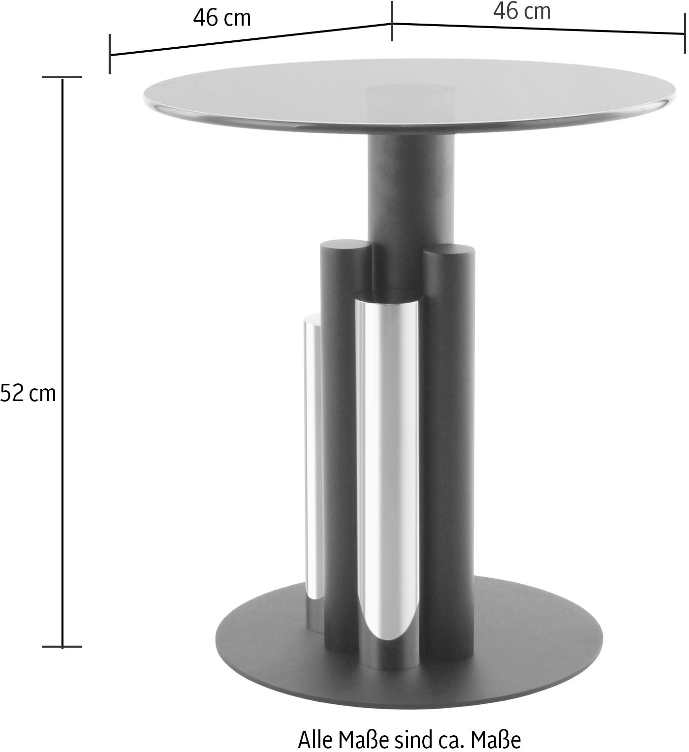 Kayoom Beistelltisch »Ontario 225, Runde Glasplatte aus Sicherheitsglas, 100% Edelstahl«, (1 St.), Modernes Design, zweifarbiges Säulengestell, Eyecatcher Element