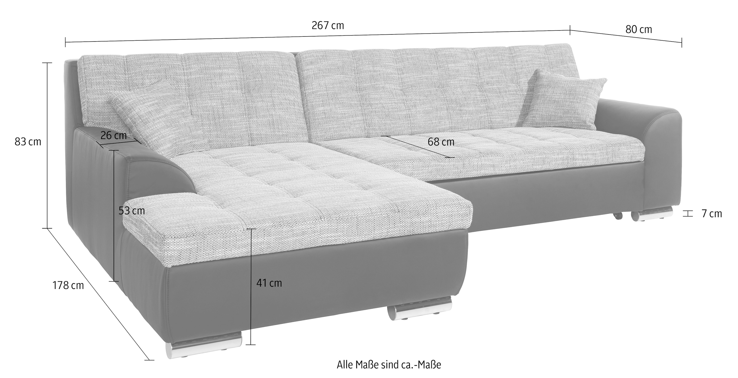 DOMO collection Ecksofa Treviso, wahlweise mit Bettfunktion, incl. Zierkissen