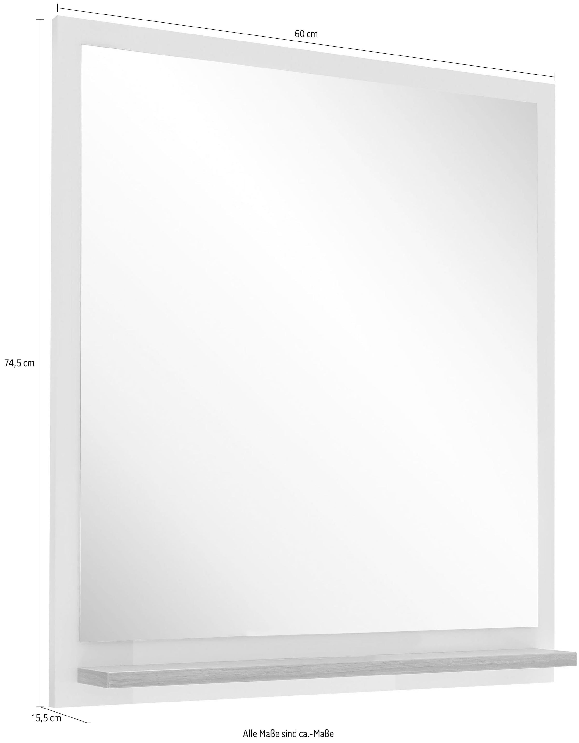 Saphir Miroir de salle de bain »Quickset 923 Spiegel 60 cm breit mit Ablage« miroir de surface blanc brillant, imitation chêne Riviera horizontal