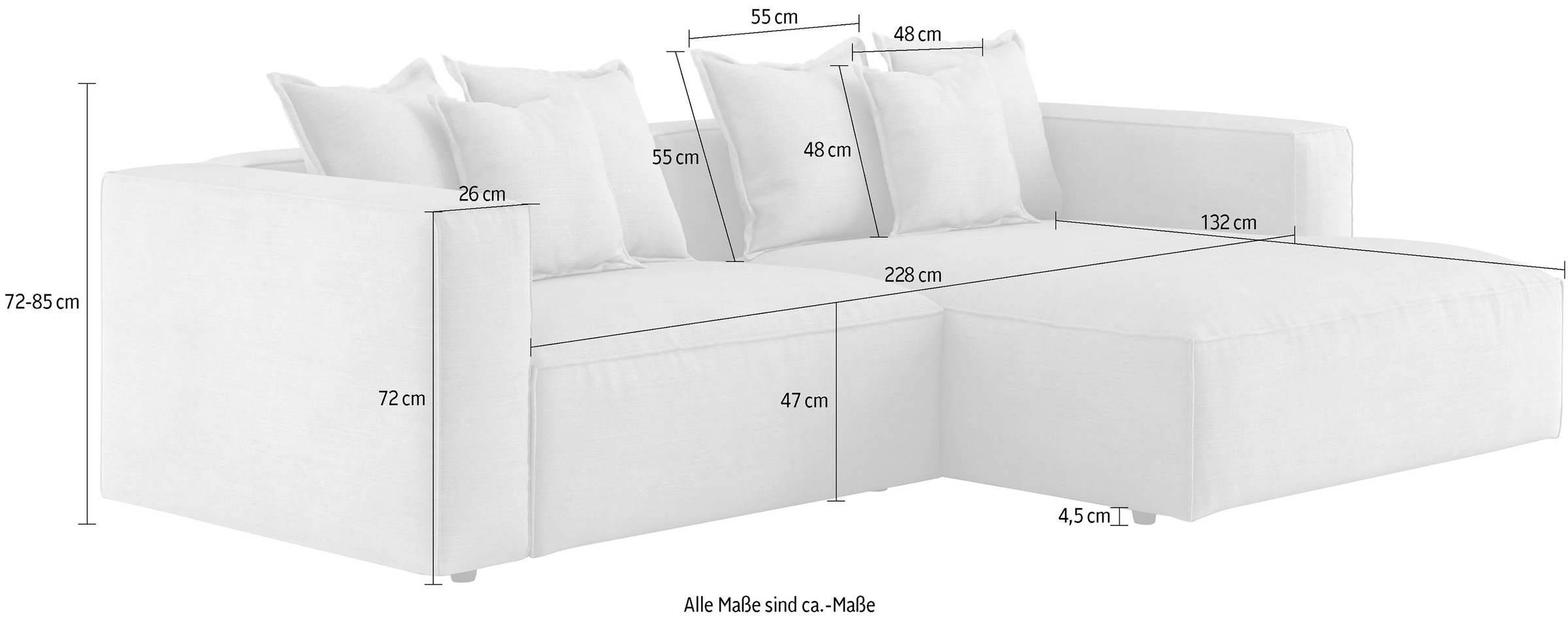 INOSIGN Ecksofa »Cowboy L-Form« mit 6 Kissen, kubisches Sofa
