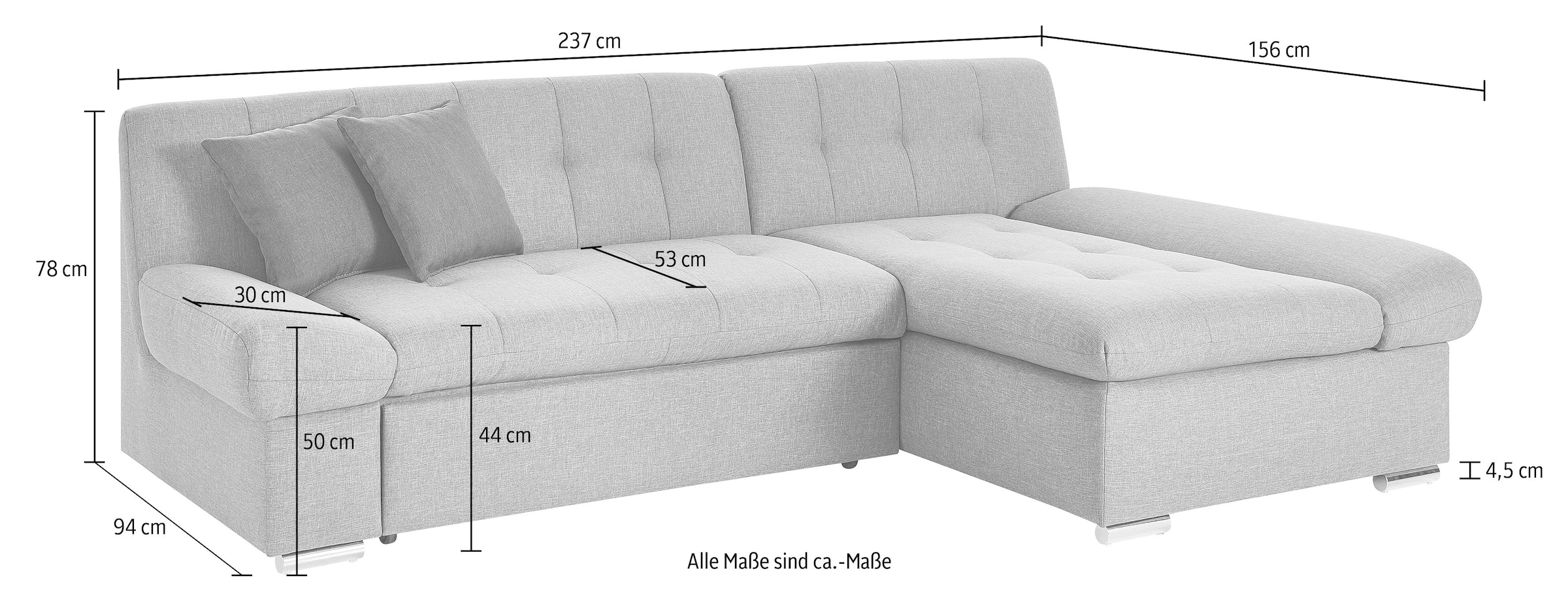 TRENDMANUFAKTUR Ecksofa »Reggae, modern und bequem, aktueller Materialmix, L-Form«, inkl. verstellbare Armlehne, wahlweise mit Bettfunktion