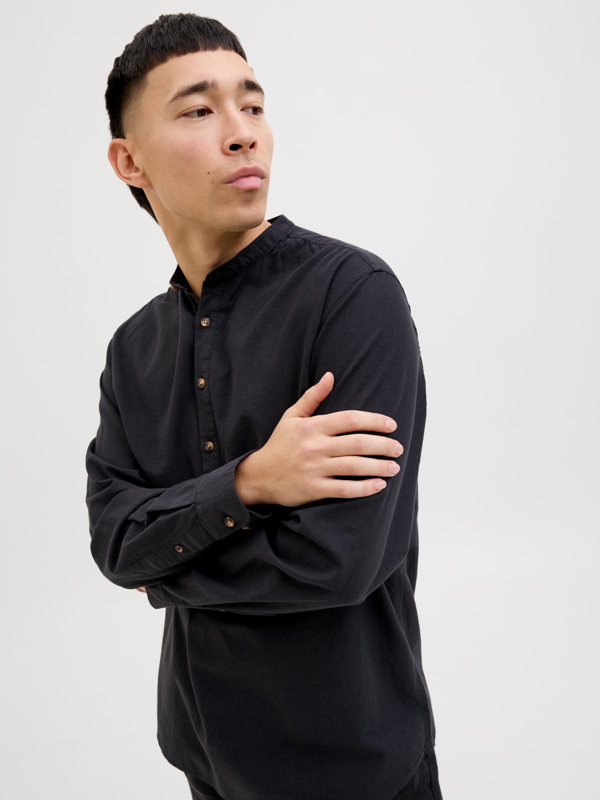 Jack & Jones Langarmhemd »JJESUMMER HALF PLACKET SHIRT LS SN«, mit Bandkragen