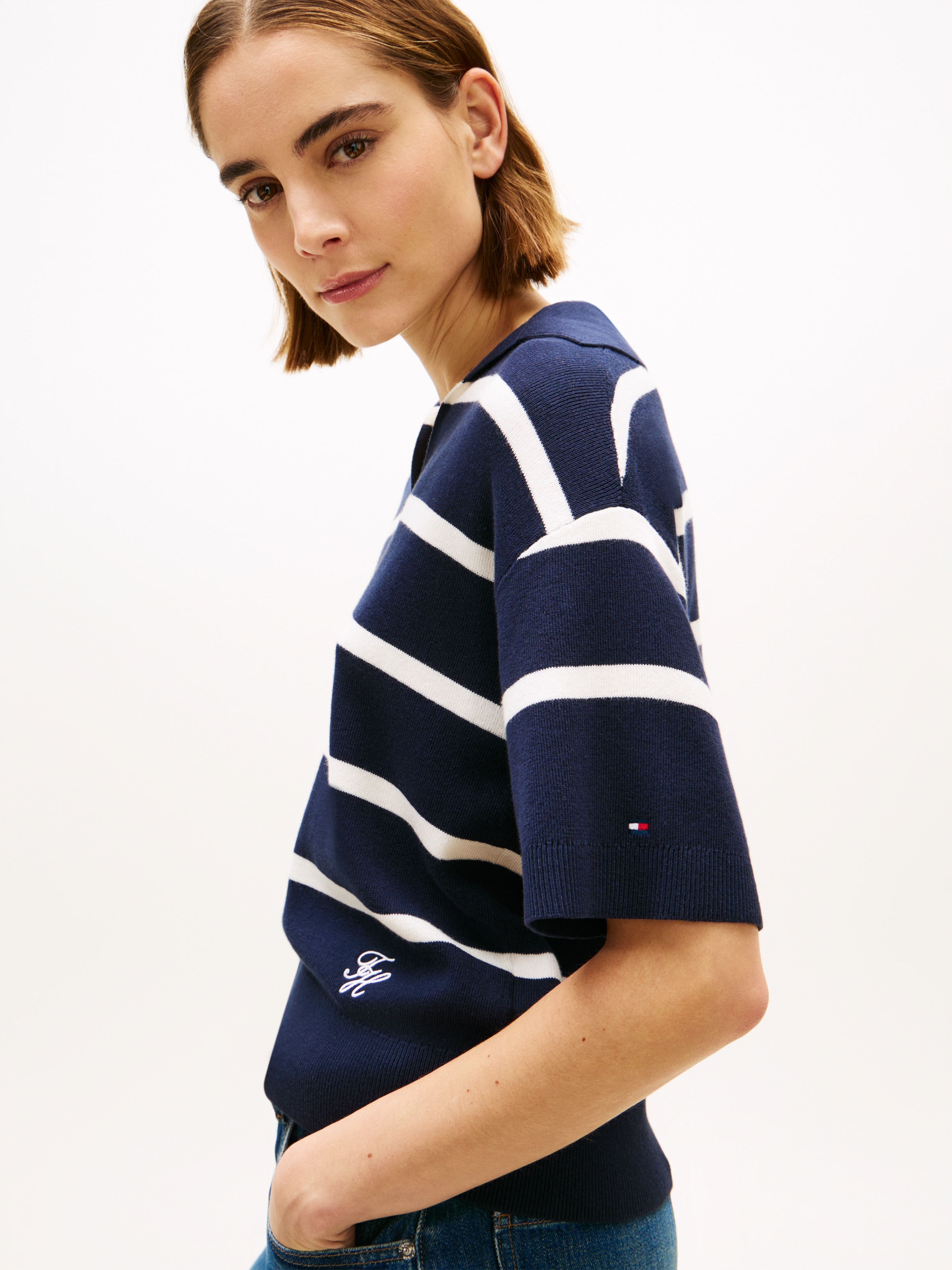 Tommy Hilfiger Pull en tricot »CO FULL NEEDLE POLO SS SWT« mit V-Ausschnitt