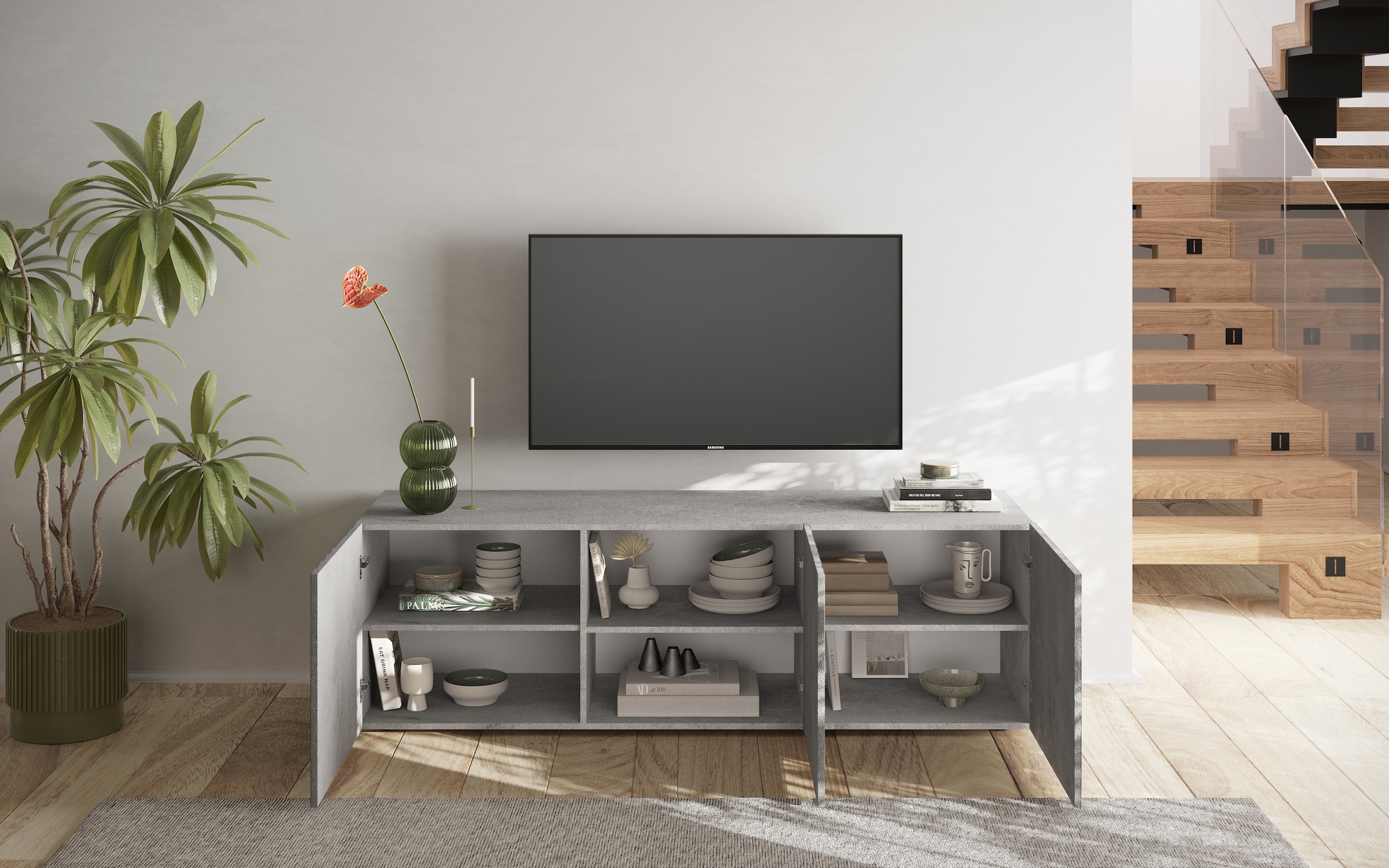 INOSIGN Lowboard »Snake Breite 181 cm, modernes TV-Board mit 3 Türen, TV-Möbel,«, TV-Kommode, TV-Schrank, Front mit besonderem Siebdruck