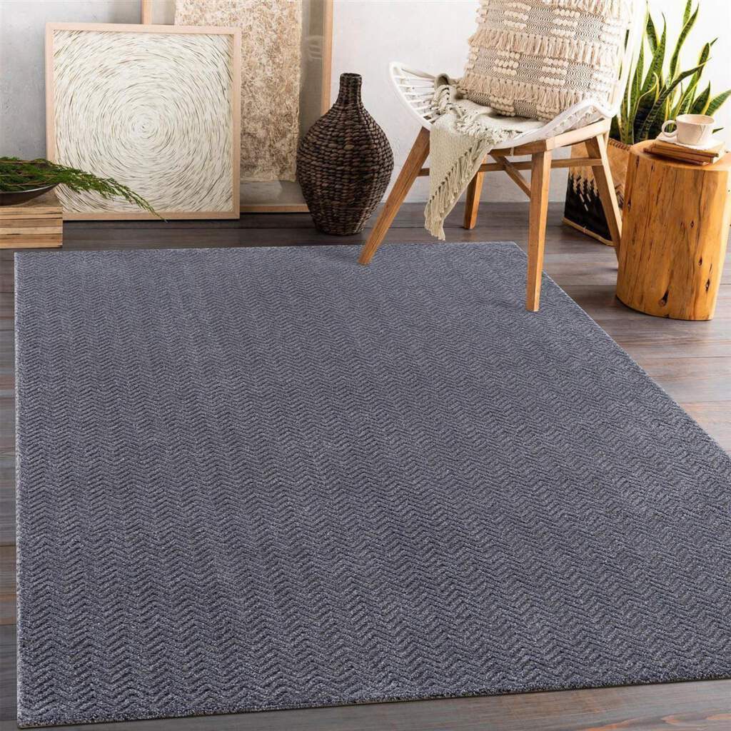 Carpet City Teppich »Friseé-Teppich FANCY805«, rechteckig, 12 mm Höhe, Läufer, Kurzflor, Einfarbig, 3D-Optik, Zickzack Look, Wohnzimmer