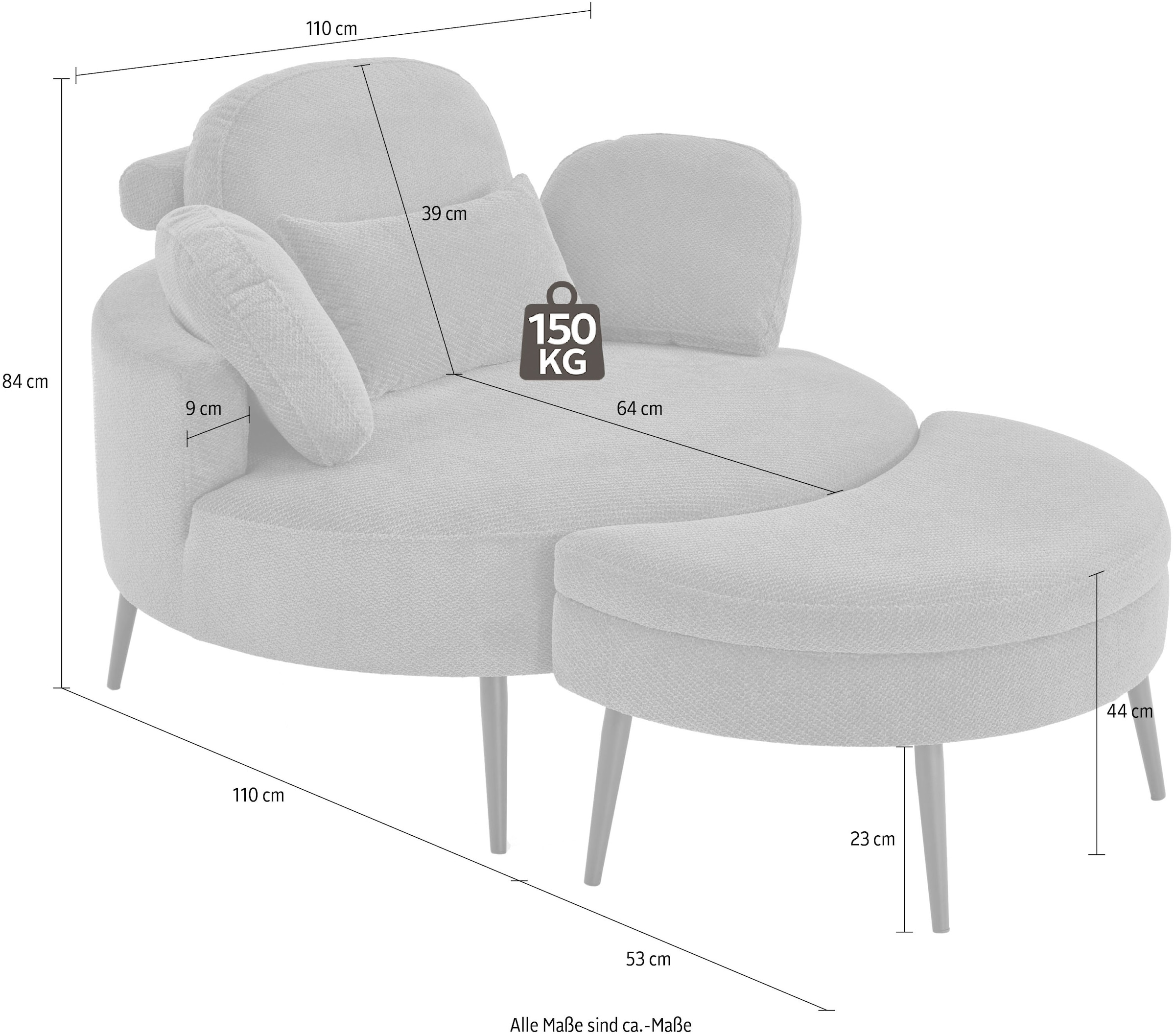 GOODproduct Canapé 2 places »Riko Sessel, B: 110 cm, Sitzhöhe: 44 cm« XXL- Sessel, mit Stauraumhocker, Rückenstütze & 4 Zierkissen
