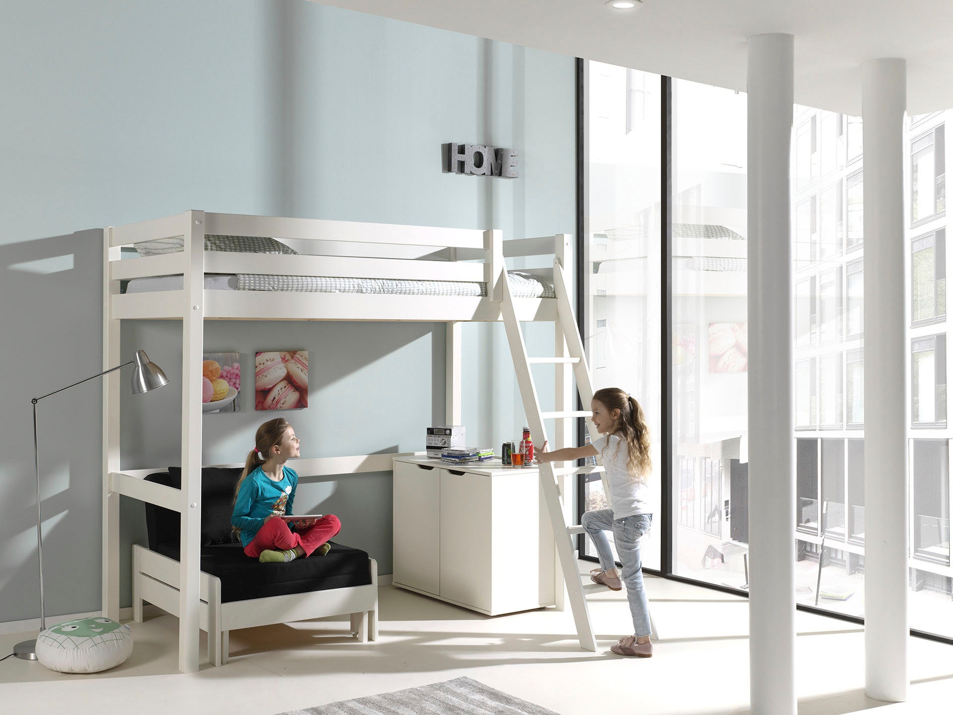 Vipack Hochbett Made in Europe,  Hochbett mit 90 x 200 cm Liegefläche, ausziehbarer Schlafsessel