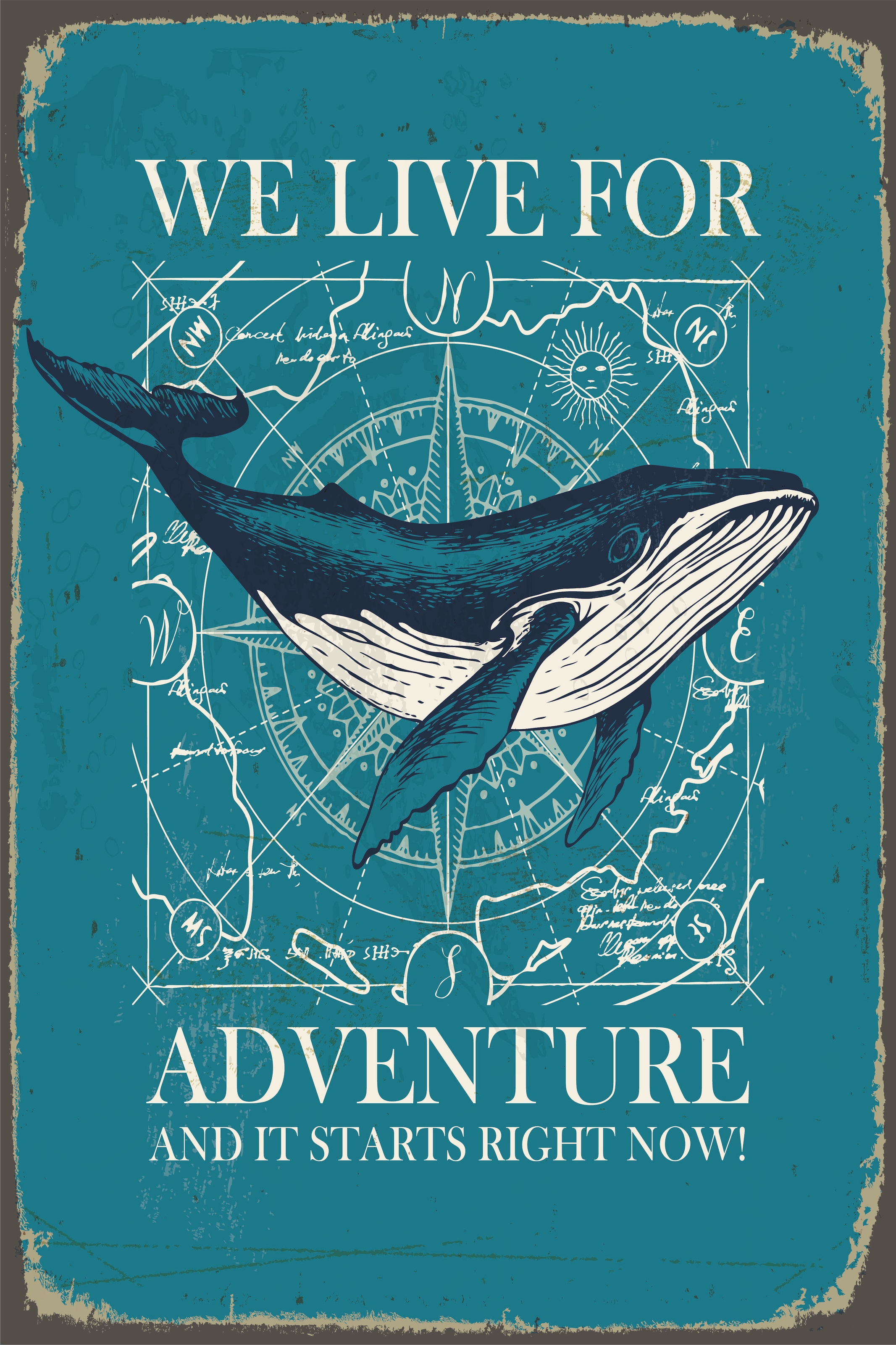 Image of queence Metallbild "Adventure" 1 Stk. tlg. Stahlschild, Blechschild, Sprüche, Texte, Wal