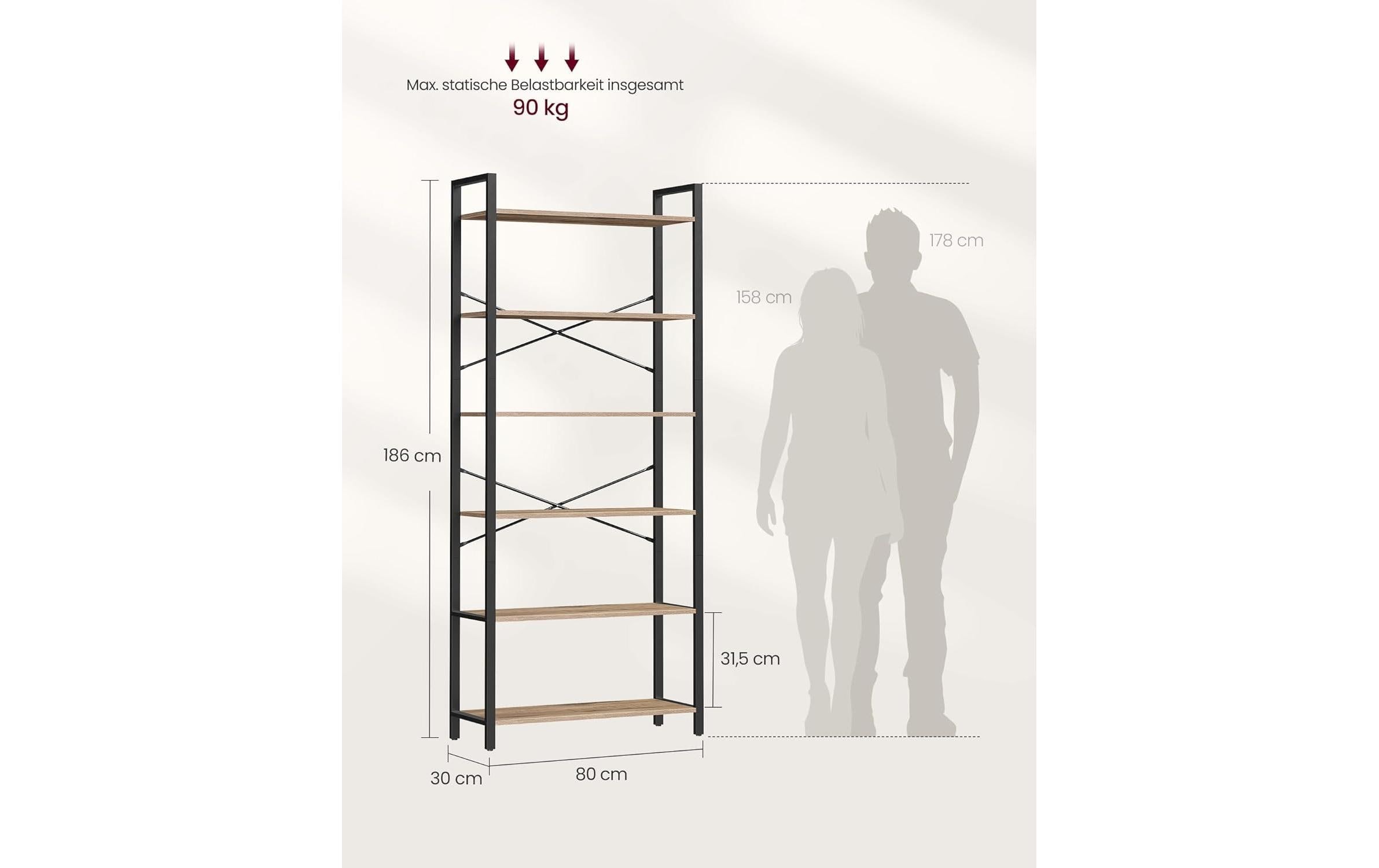 VASAGLE Bücherregal »6-stöckiges Bücherregal«