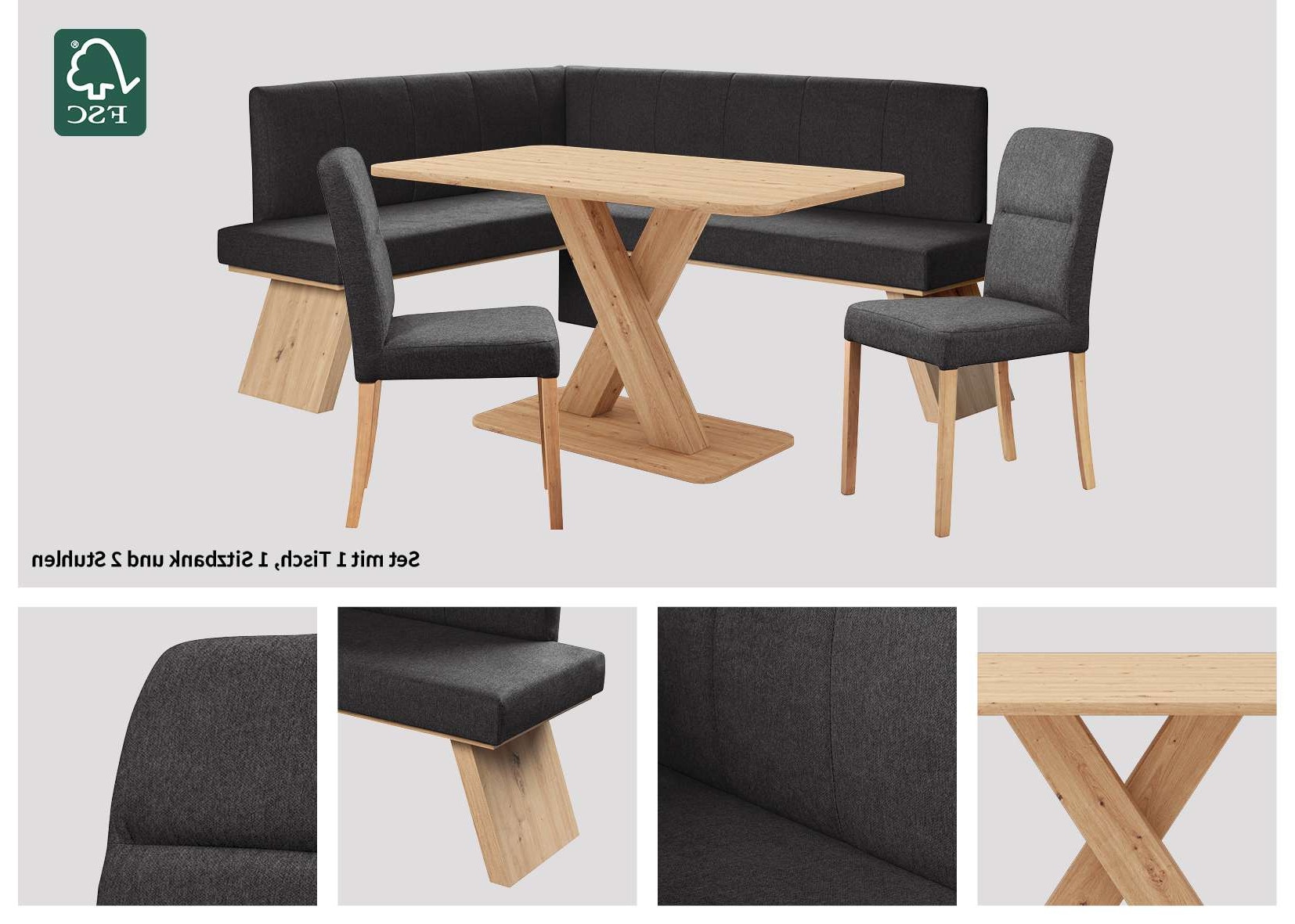 Home affaire Ensemble de bancs d'angle »Nina« Set, 4er, 4 cuis tlg. Sitzgruppe Esszimmer Stühle Tisch und Bank bequem gepolstert