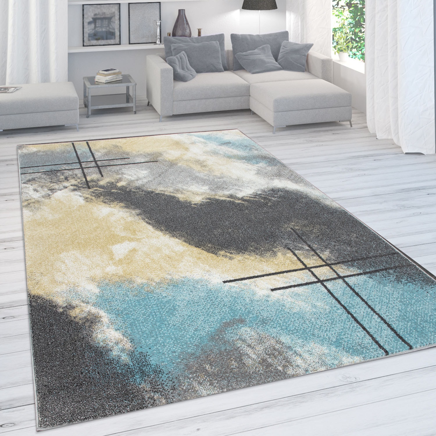 Paco Home Teppich »Petit 481«, rechteckig, Kurzflor, modernes abstraktes Motiv, Pastell-Farben